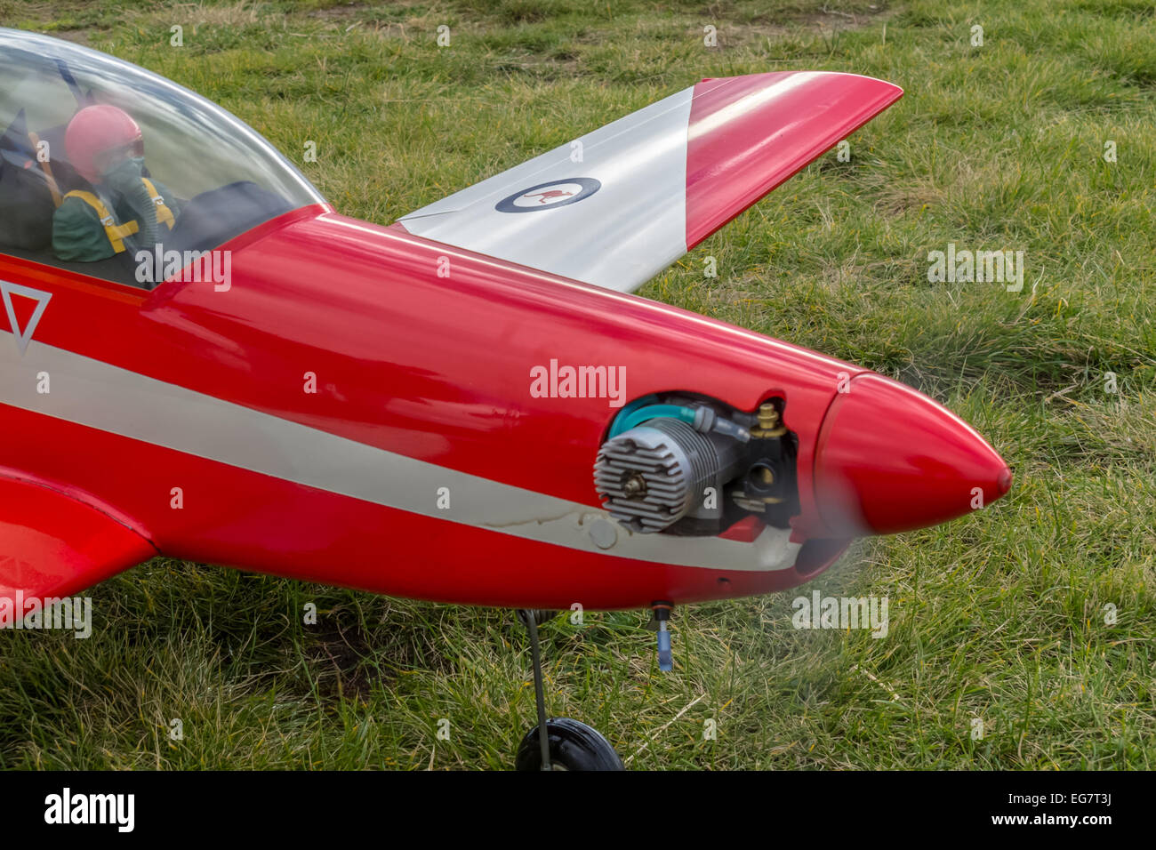 Radio control airplane with engine started Stock Photo