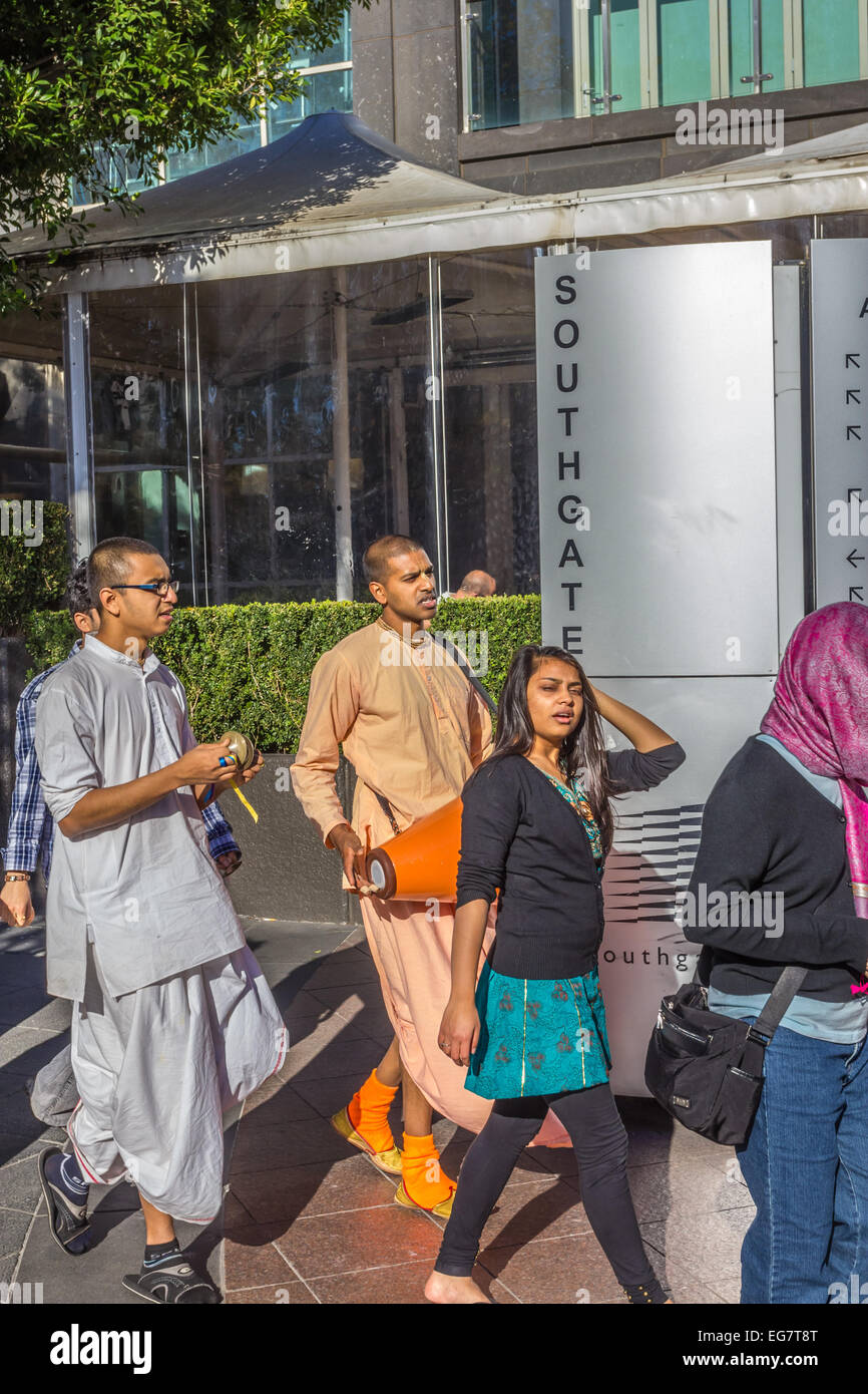 Hare Krishna devotees chant their mantra in Southbank, Melbourne, Australia Stock Photo