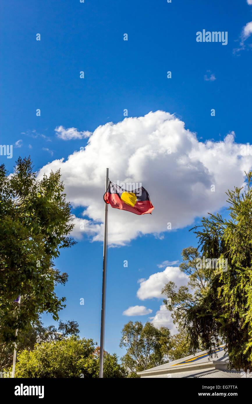Aboriginal flag flies over tourist information building in central NSW, Australia Stock Photo