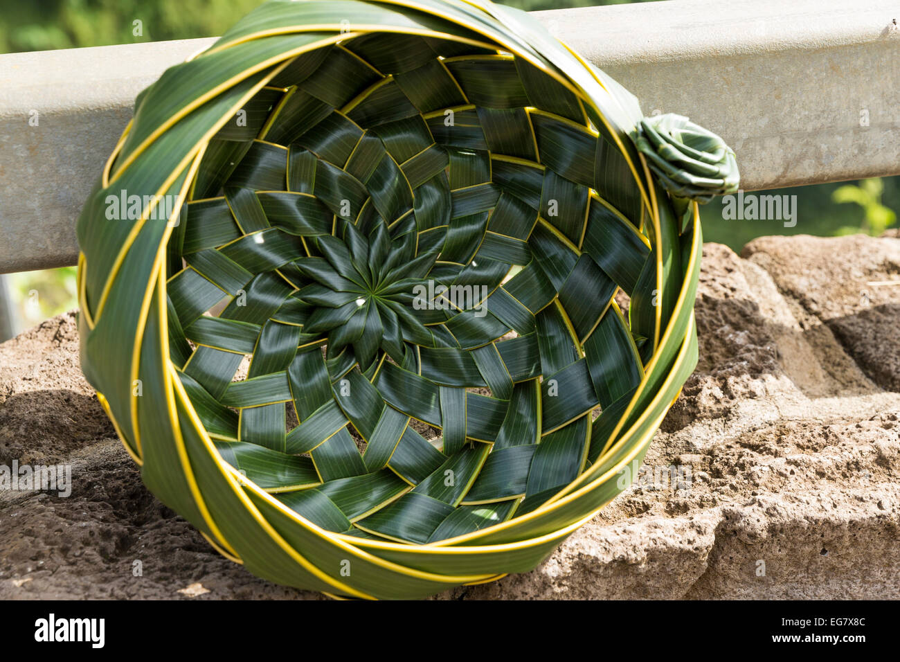 Palm leaf woven basket just made by a local artist in Kauai, Hawaii