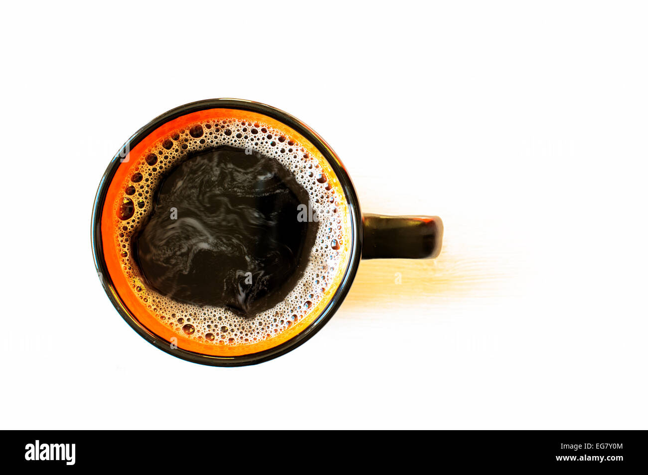 Cup of coffee on a white table top view Stock Photo