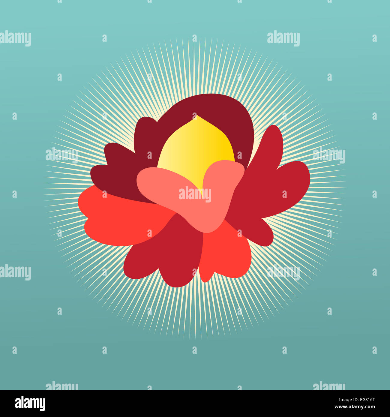 bright multicolored flower sign on a blue background Stock Photo