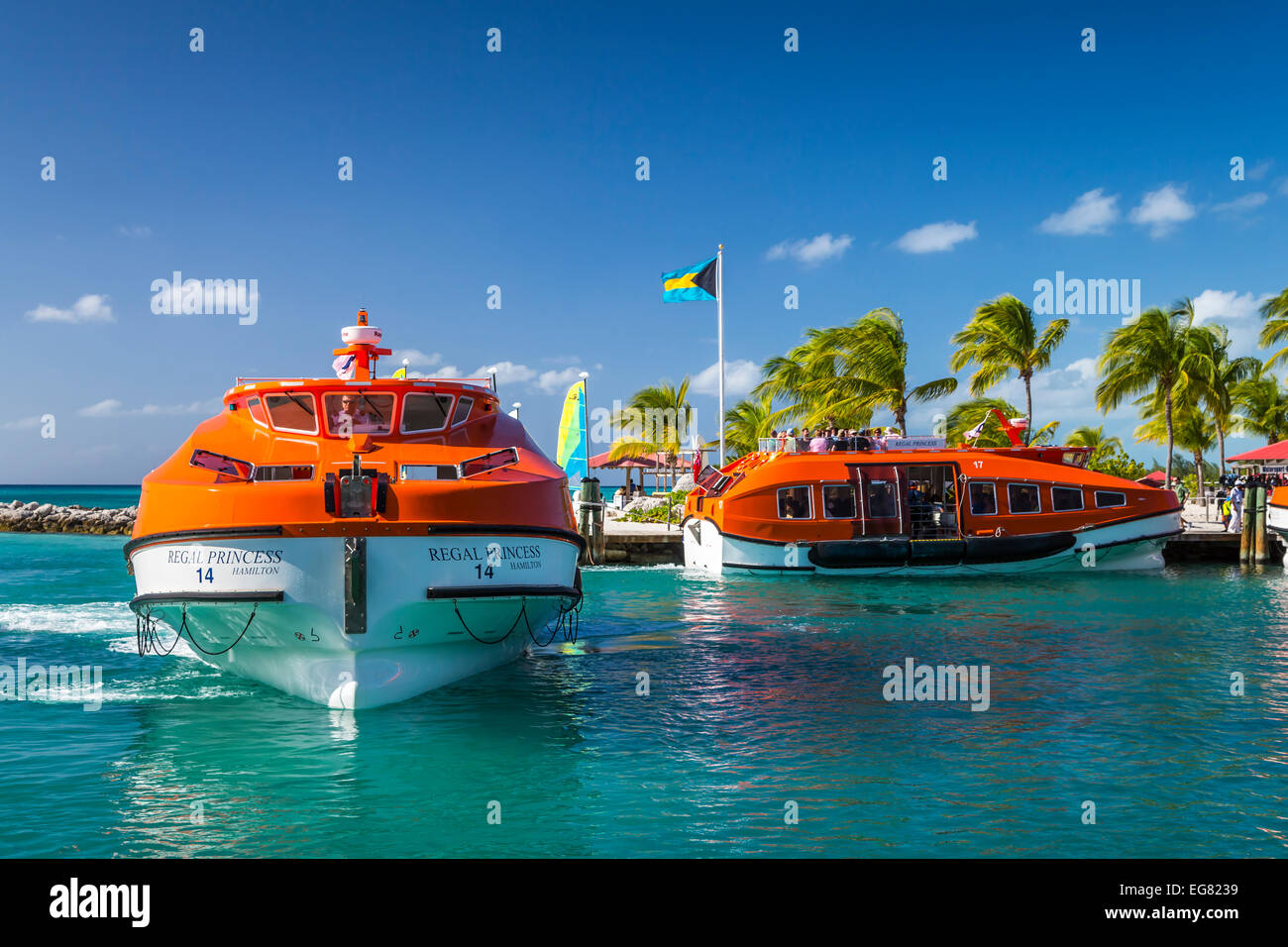Regal Princess tender operations on the Princess Cays, Bahamas 