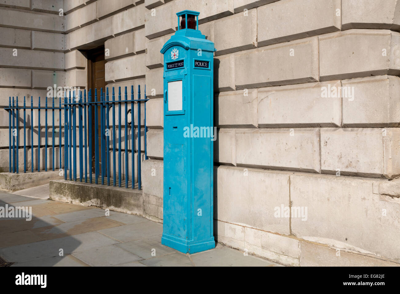Original Blue Police Call Box in London. Once a common sight, these are now effectively obsolete. Stock Photo