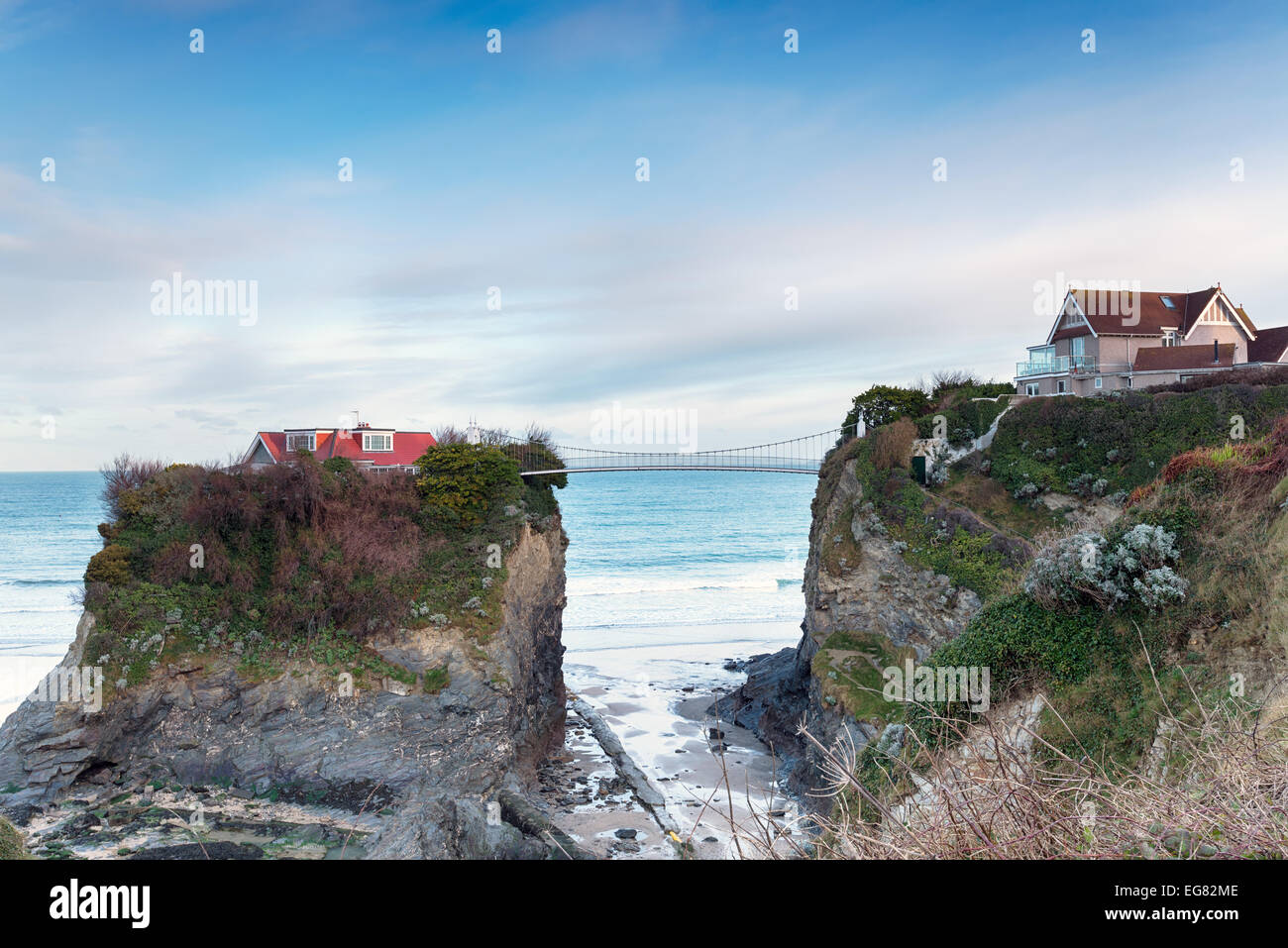 A house on a tiny island at Newquay in Cornwall Stock Photo Alamy