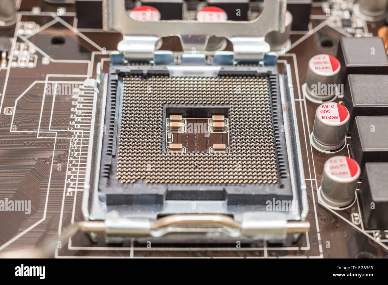 CPU Socket On Computer Motherboard Stock Photo Alamy