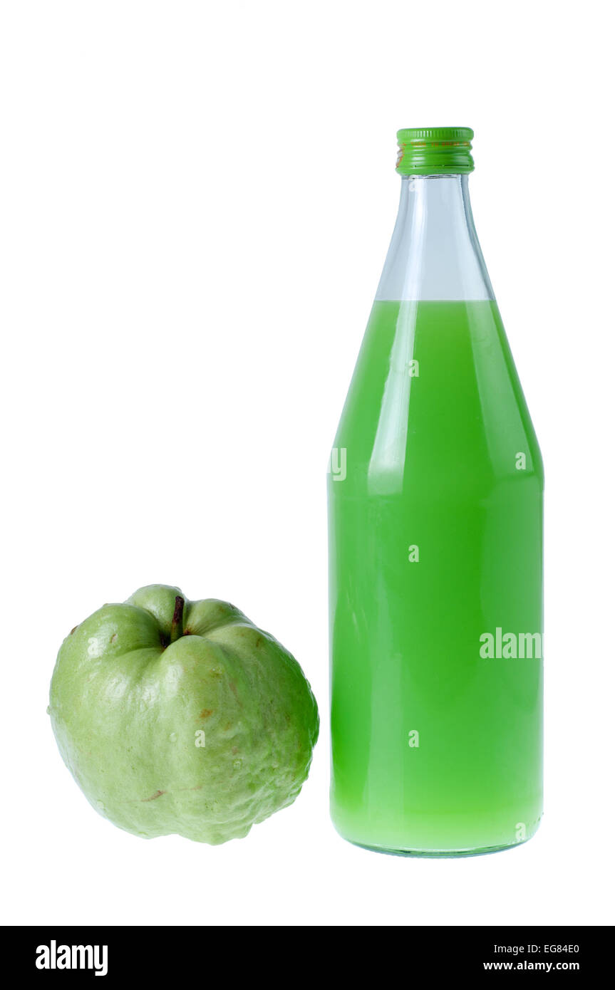 guavas juice in bottle with  isolated white Stock Photo