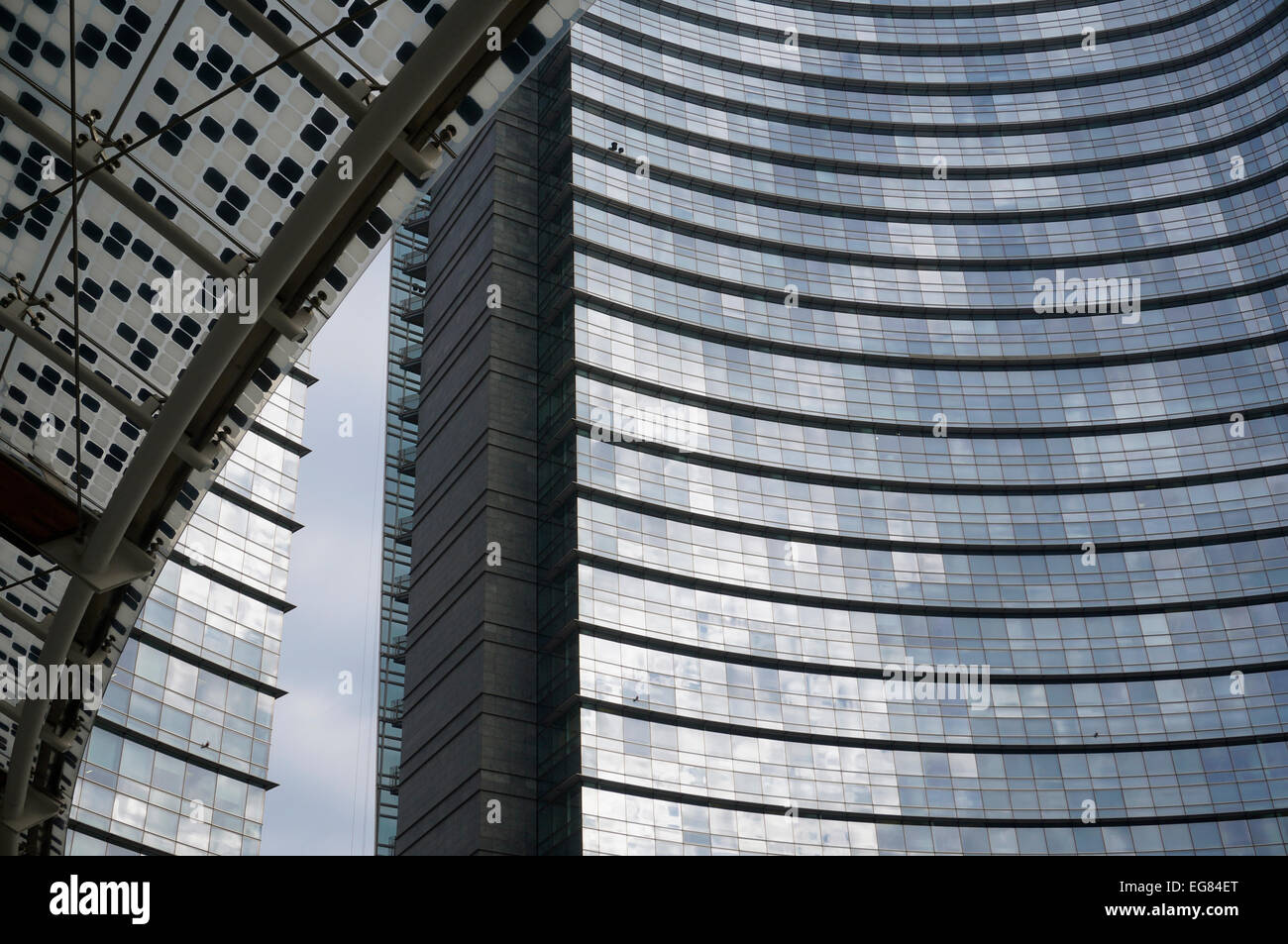 detail of UniCredit Tower, headquarter of UniCredit Bank in Gae Aulenti square , Porta Nuova, Milan, Italy Stock Photo