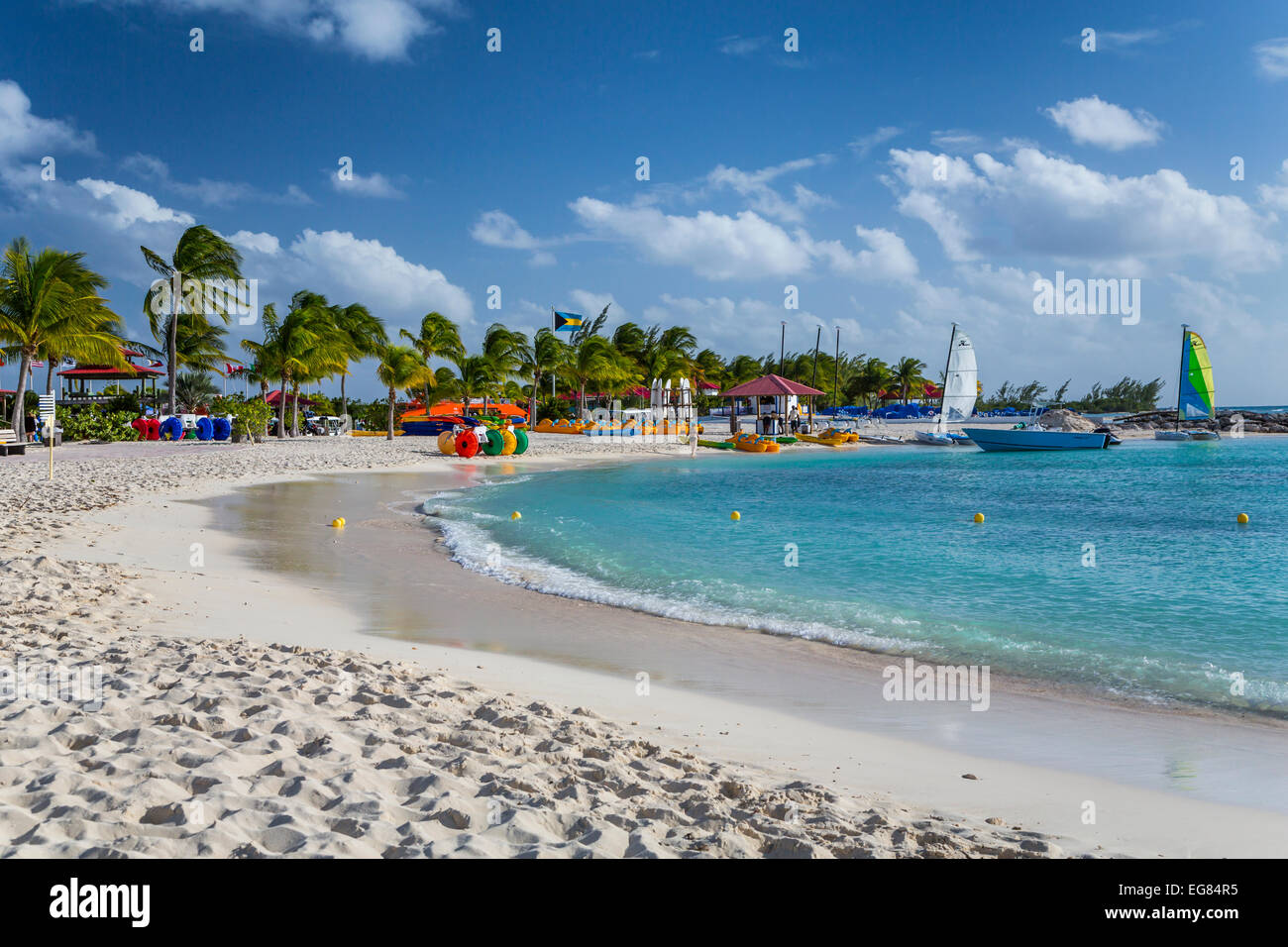 A sand beach on Princess Cays, Bahamas. Stock Photo