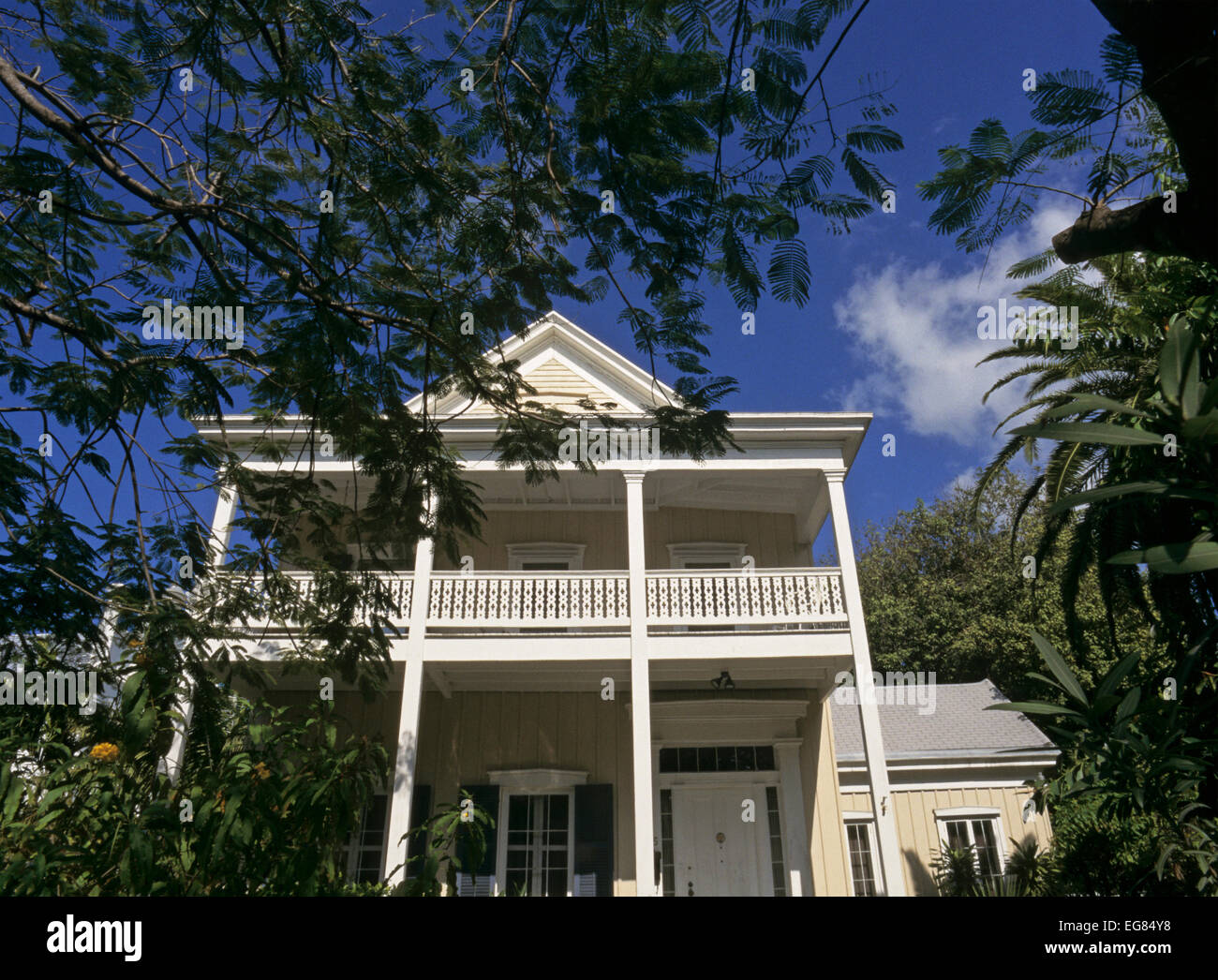 Typical Conch House with garden at Key West, Florida USA Stock Photo