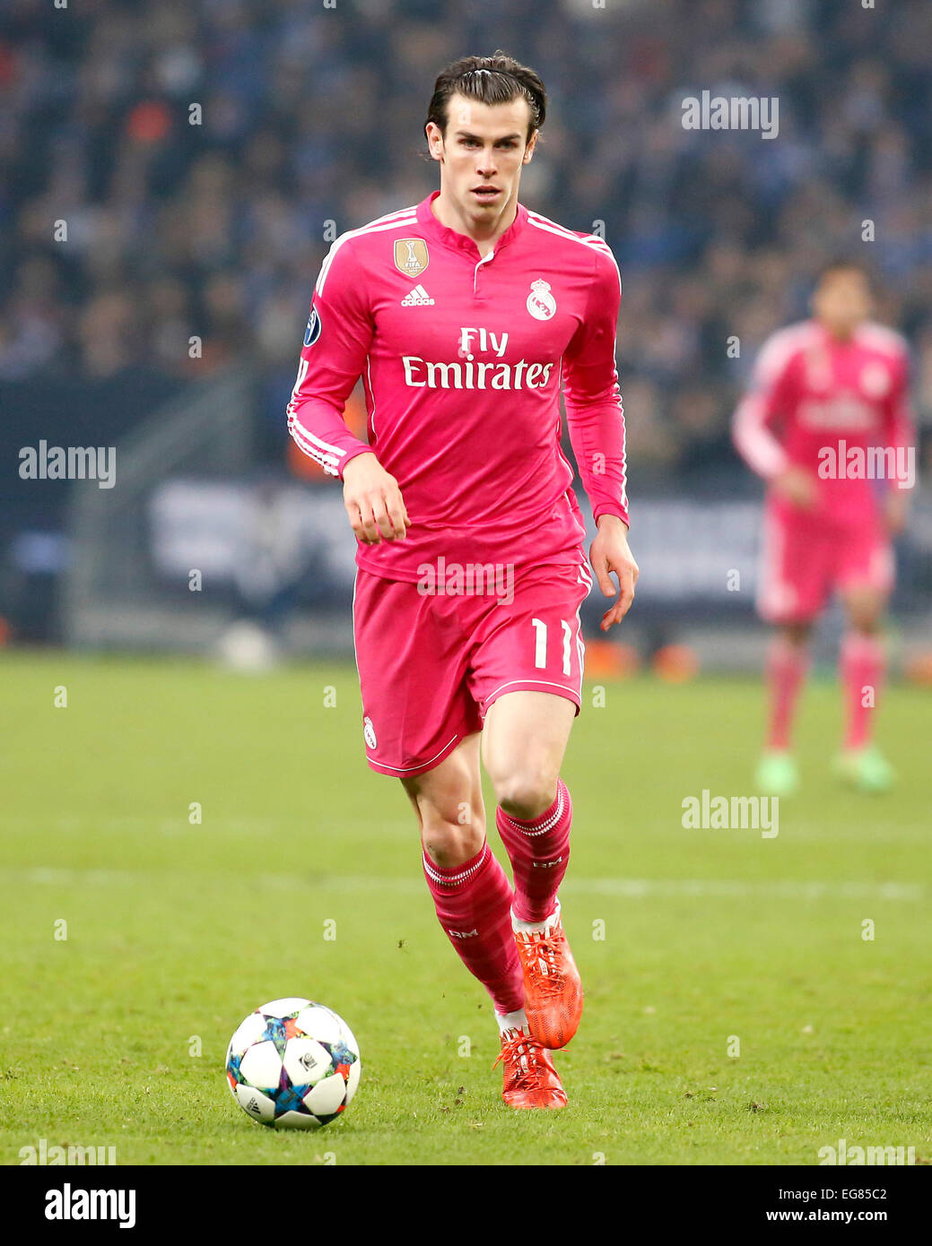 Gelsenkirchen, Germany. 18th Feb, 2015. Gareth Bale (Real Madrid) during  the Champions League match between FC Schalke 04 and Real Madrid, Veltins  Arena in Gelsenkirchen on February 18., 2015. Credit: dpa picture
