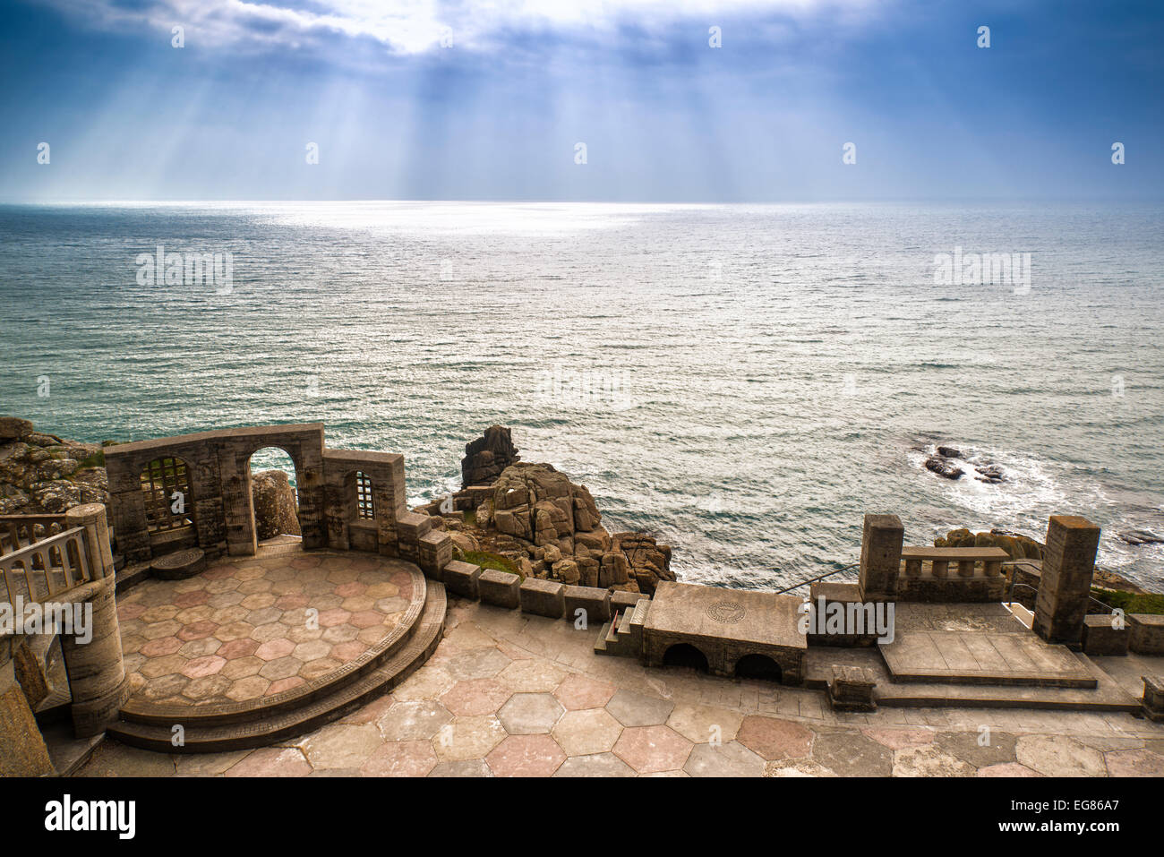 Minack Theatre in Cornwall, built into cliff face by Rowena Cade. Stock Photo