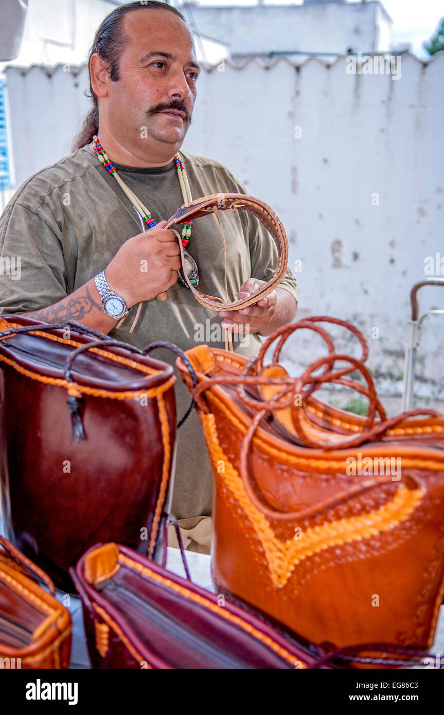 Leather artsan Ibiza, Spain Stock Photo