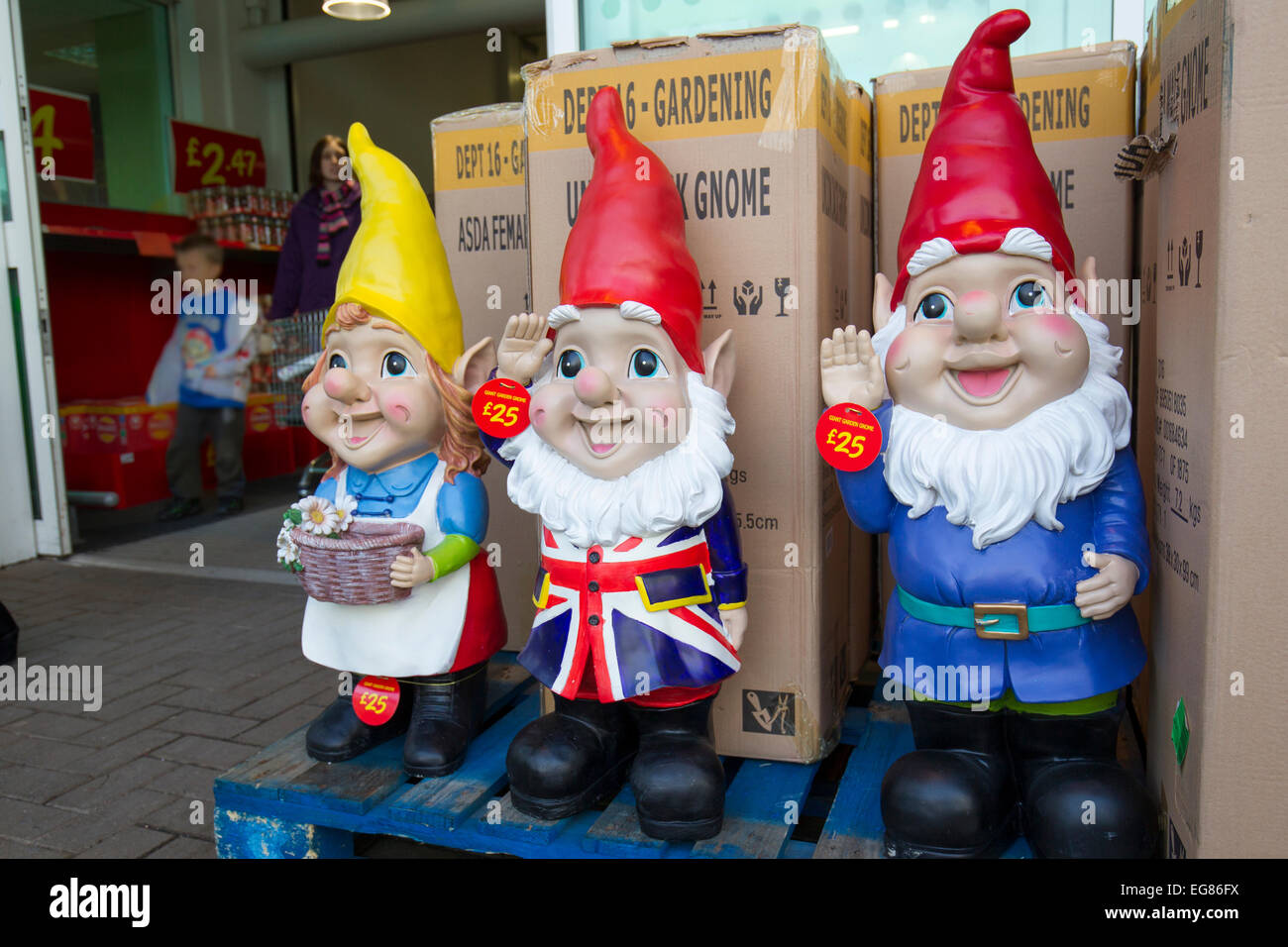 Giant garden gnomes on sale at Asada Kendal Stock Photo, Royalty Free ...