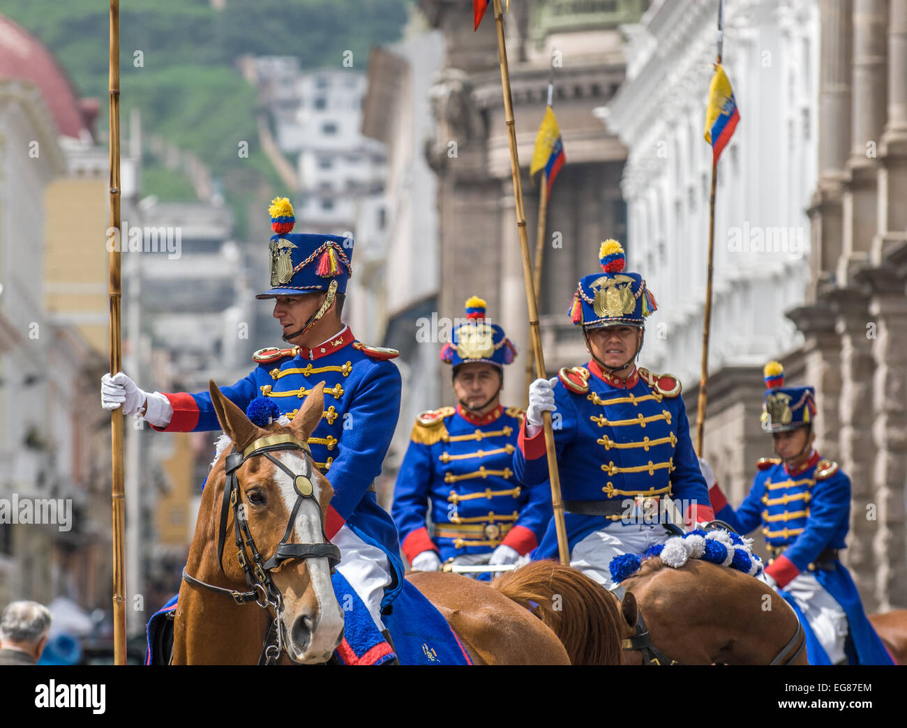 QUITO, ECUADOR - January, 14: Los Granaderos de Tarqui, the guardians of the Presidential Palace on January, 14, 2008 in Quito, Stock Photo