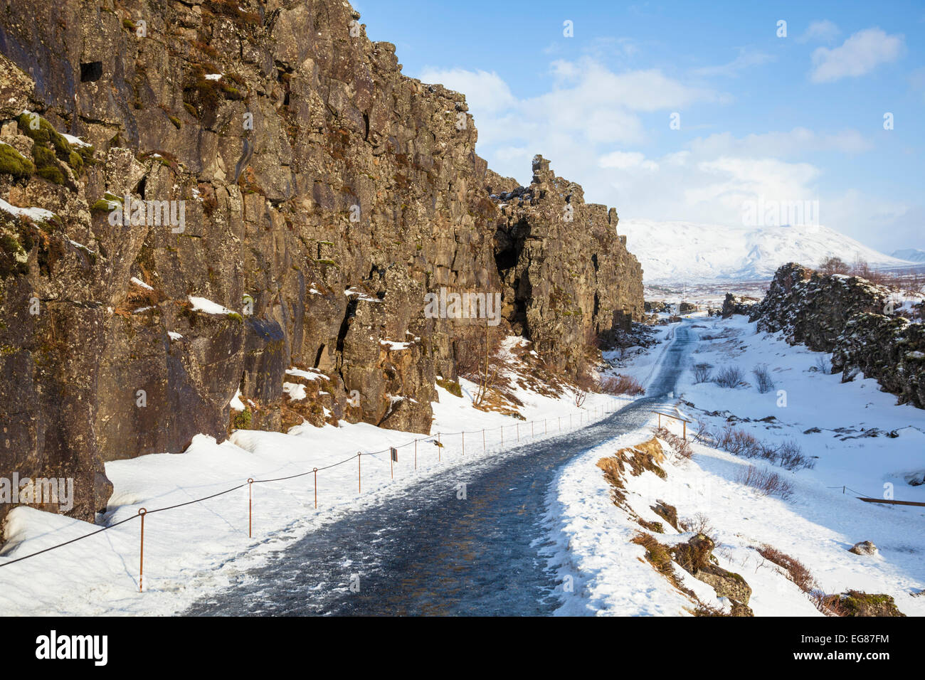 Allmannagja Gorge Þingvellir National Park in winter Iceland Europe Stock Photo