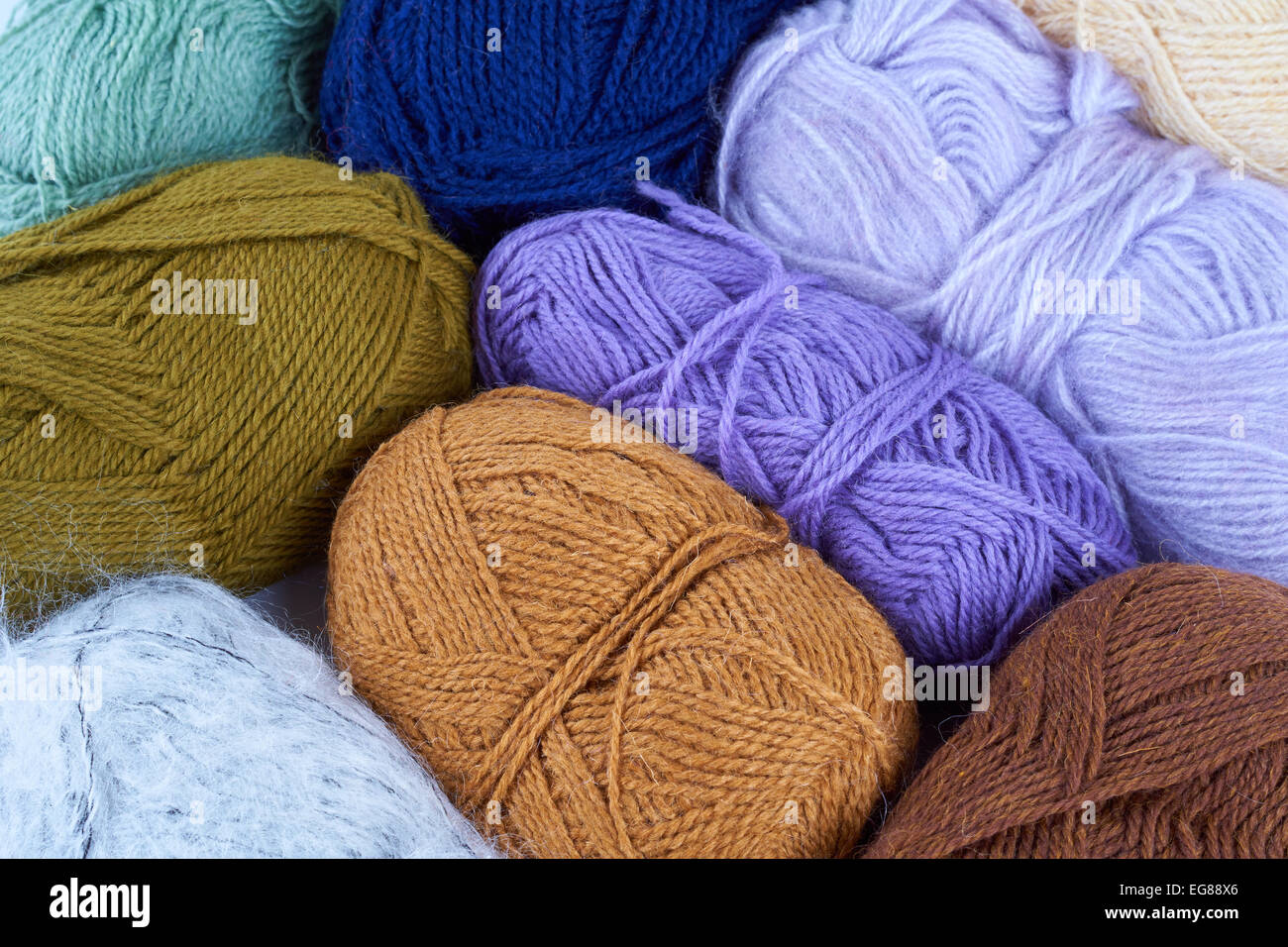 Variety of yarn skeins photographed from above Stock Photo Alamy