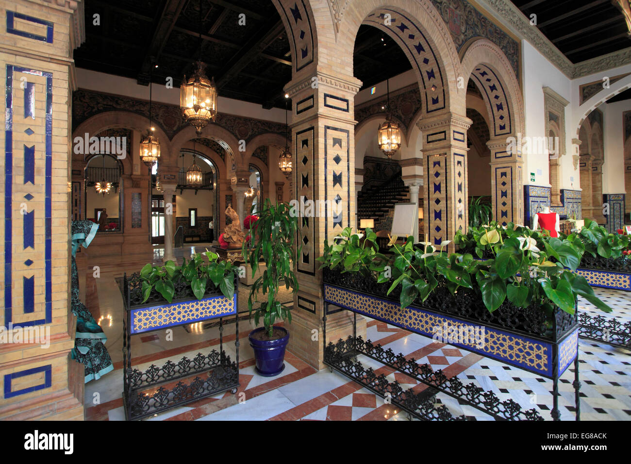 Spain Andalusia Seville Hotel Alfonso XIII Interior Lobby Stock spain-andalusia-seville-hotel-alfonso-xiii-interior-lobby-stock
