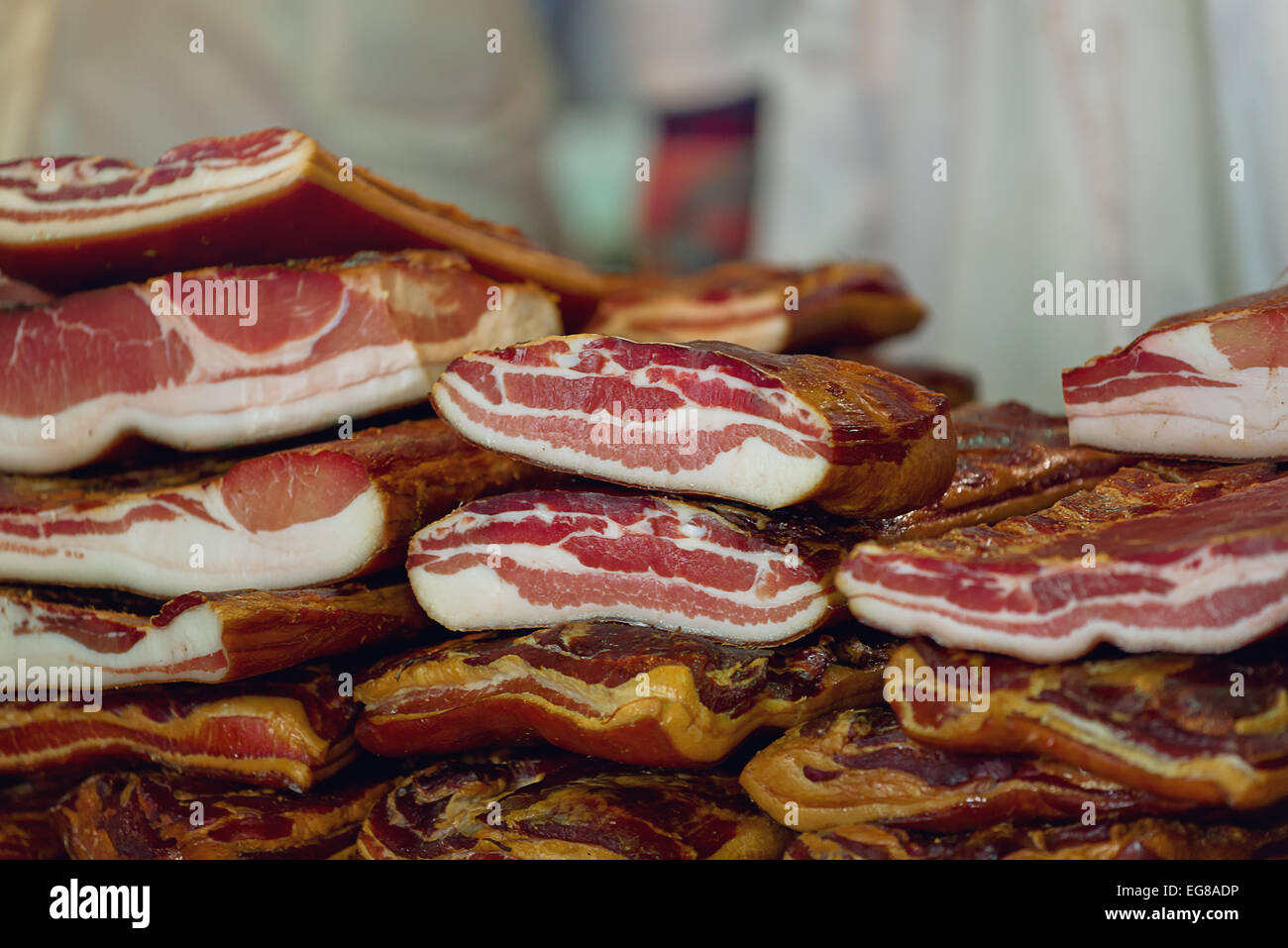 Cured Bacon Stack, Smoked and Preserved Pork Meat is Considered a