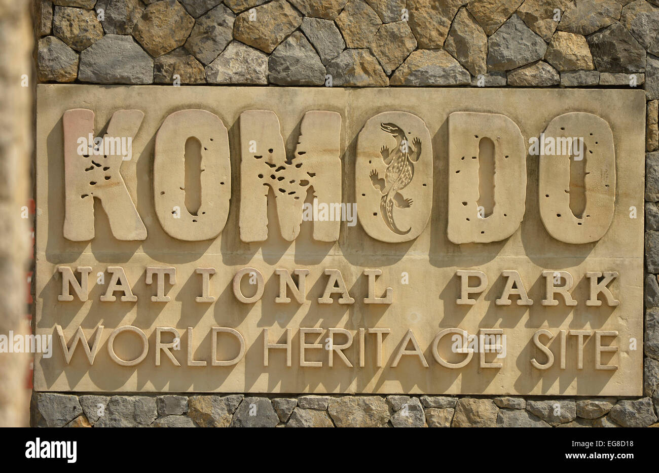 Komodo National Park sign, Indonesia, October Stock Photo