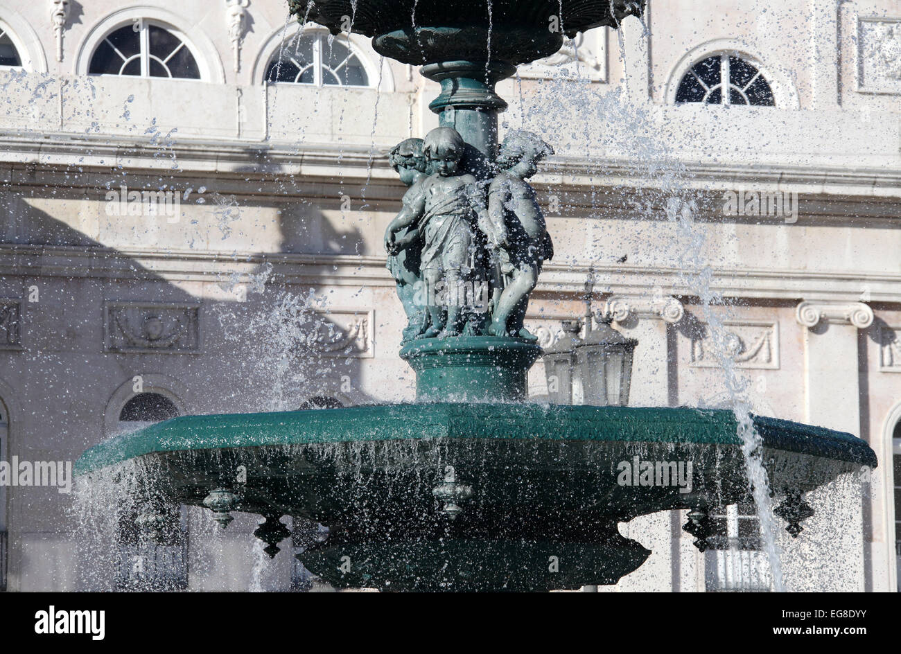 Water Fountain at Rossio Square in Lisbon Stock Photo