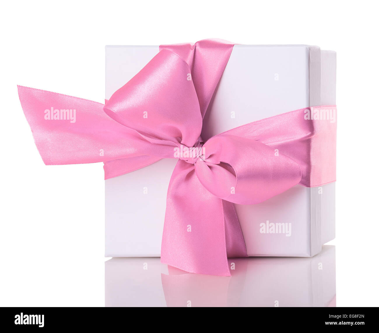 white gift box with red ribbon bow Isolated on white background Stock ...