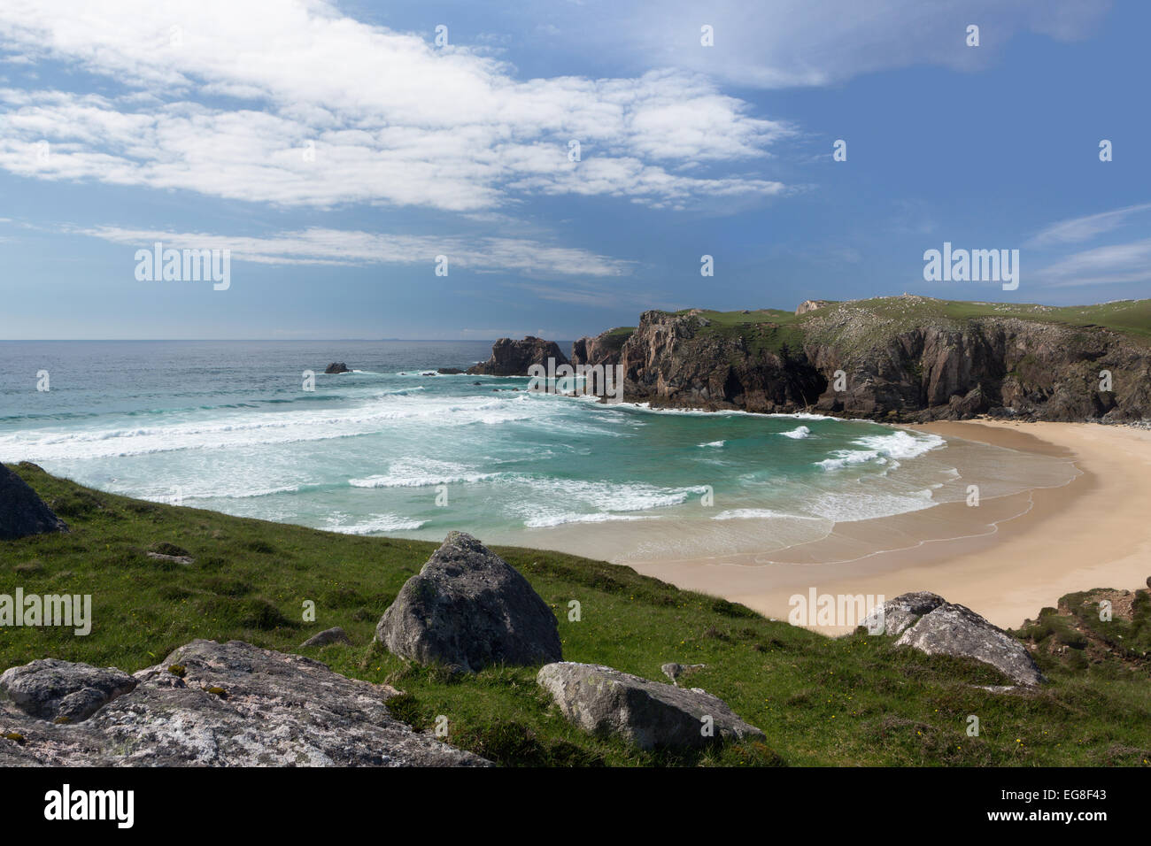 Mangersta or Mangurstadh beach and sea stacks on the Isle of Lewis and Harris, Outer Hebrides, Scotland. Stock Photo