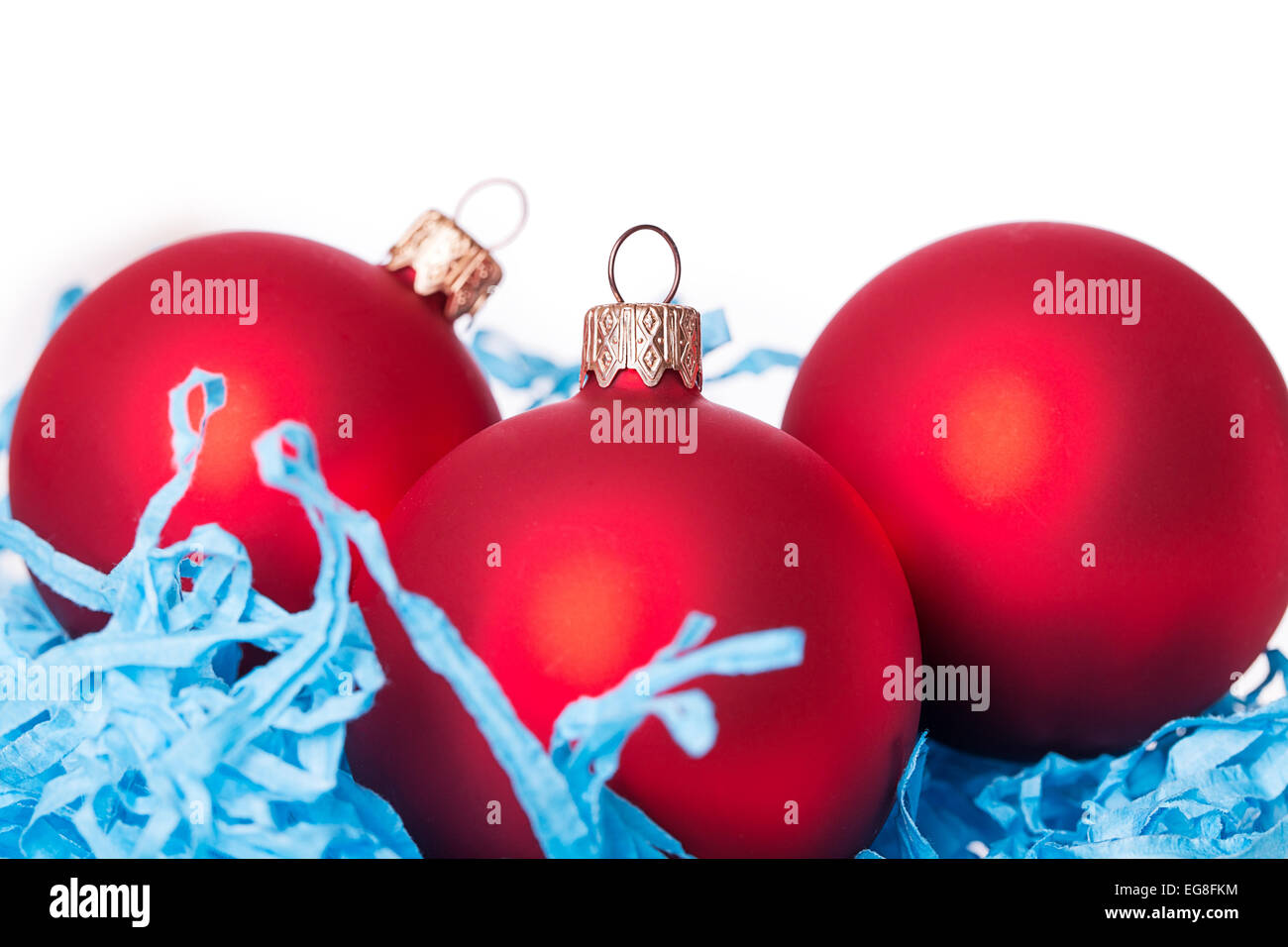 Three red Christmas ball Isolated on white background Stock Photo - Alamy