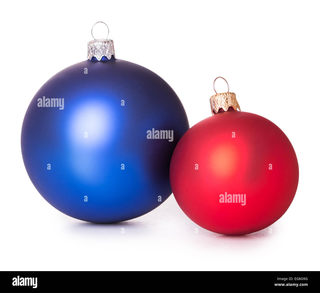 two red blue Christmas balls Isolated on white background Stock Photo ...