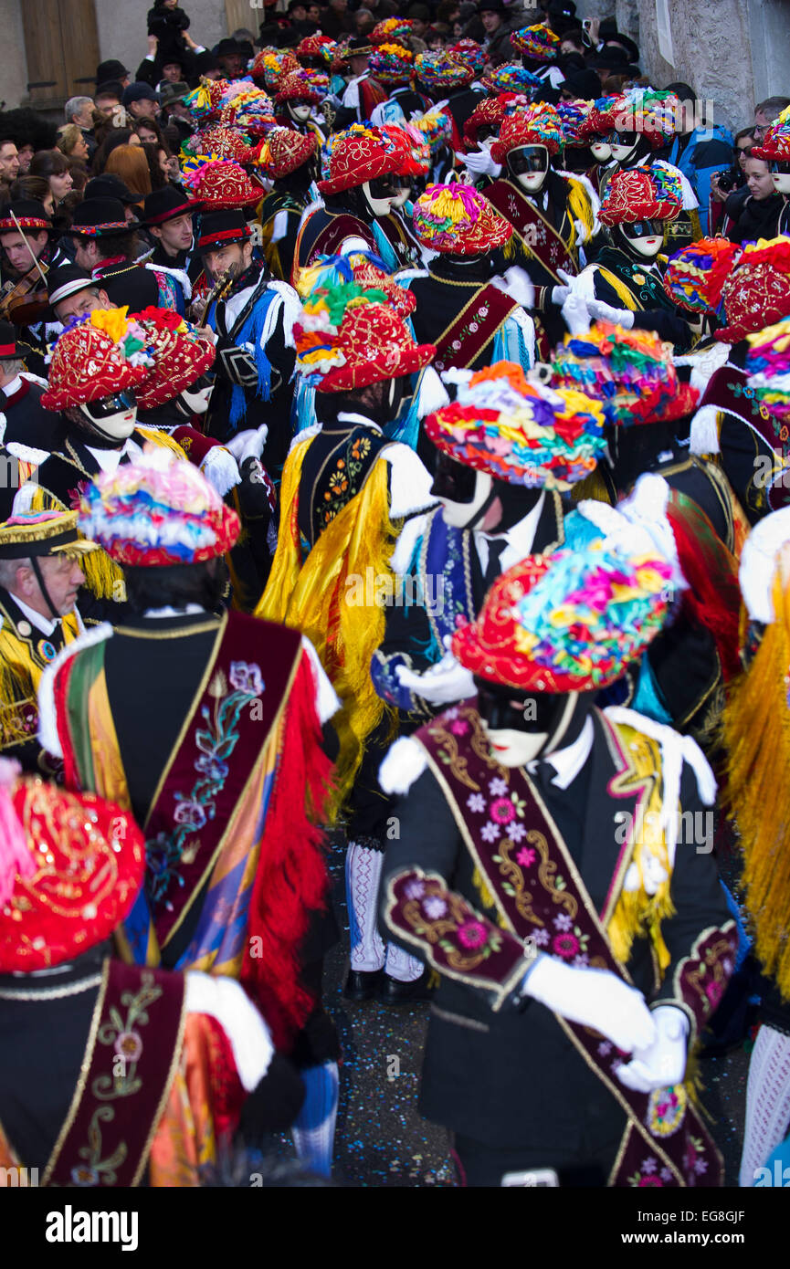 Italy, Lombardy, Bagolino, Carnival of Bagolino. The masks dating back to the sixteenth century dance on the streets Stock Photo