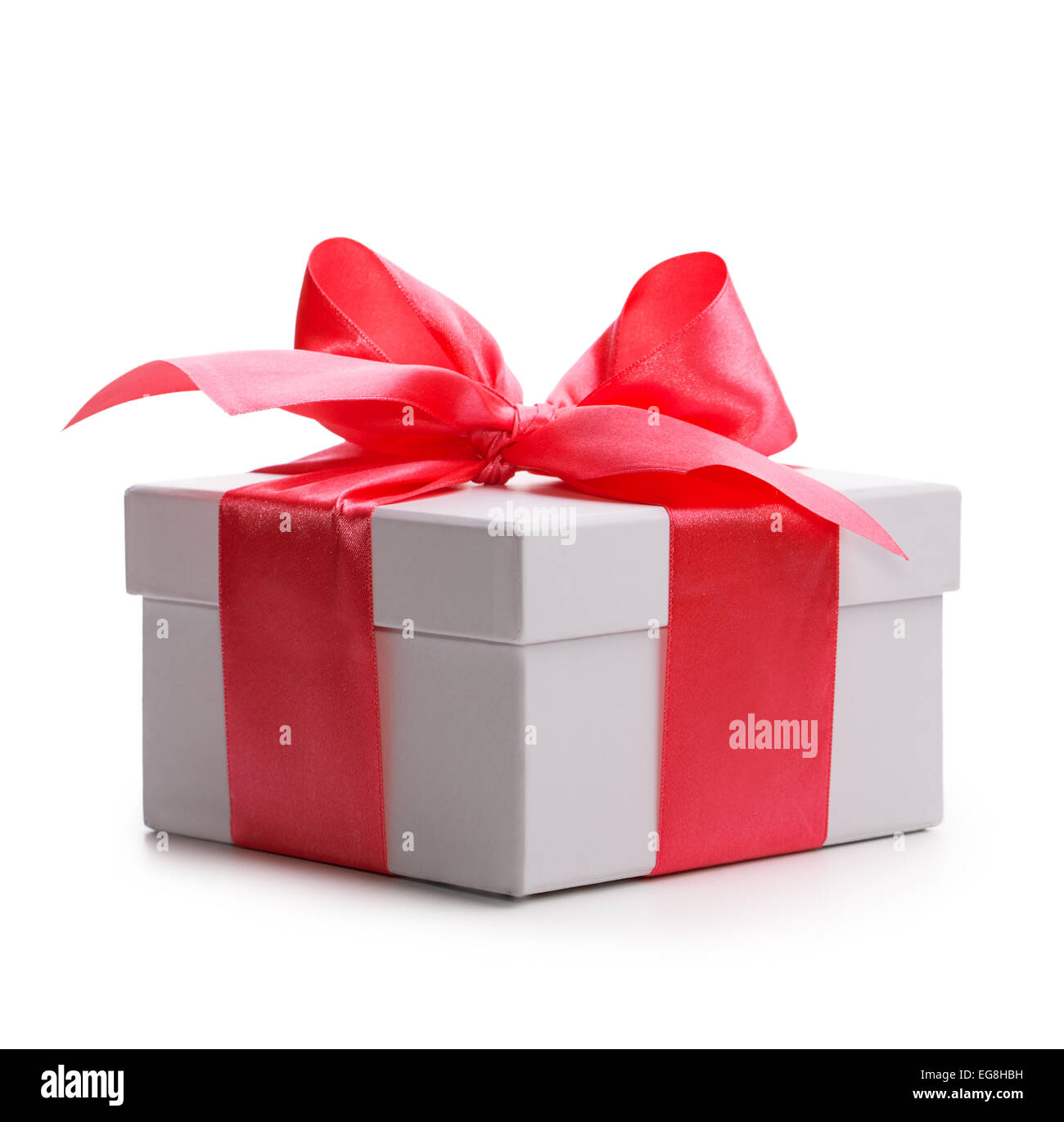 gift box white isolated red ribbon bow Stock Photo - Alamy