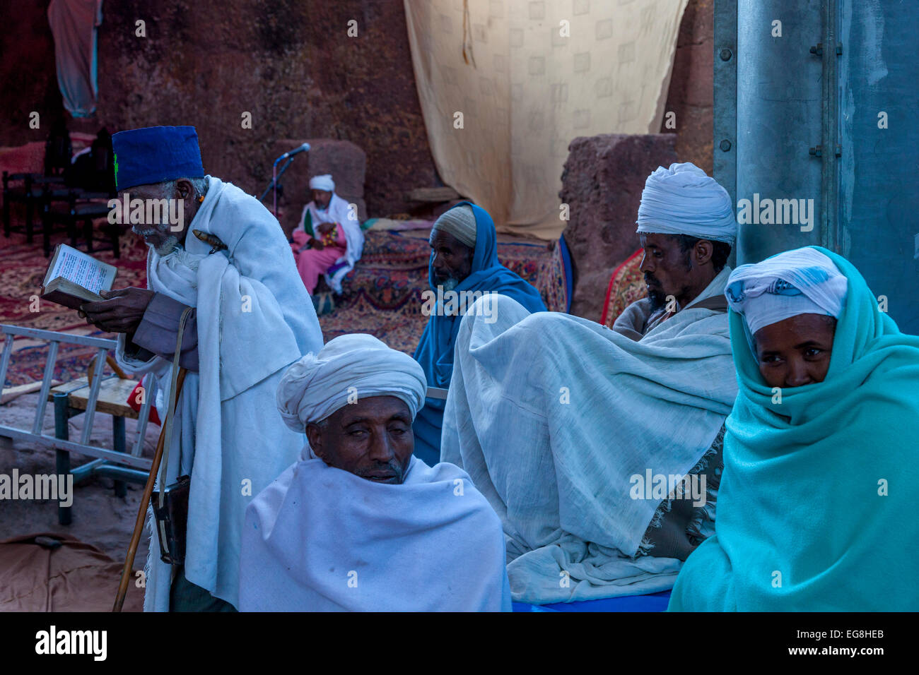 Christian Pilgrims At Bete Maryam Church At Christmas Time, Lalibela, Ethiopia Stock Photo
