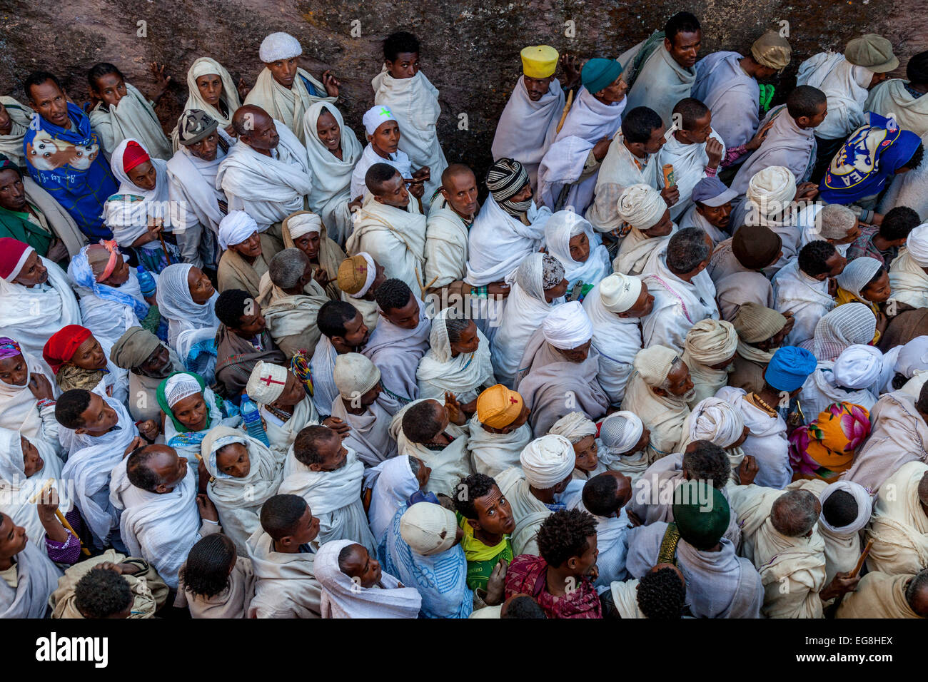 Crowds Of Pilgrims In Lalibela For The Christmas Celebrations, Lalibela, Ethiopia Stock Photo