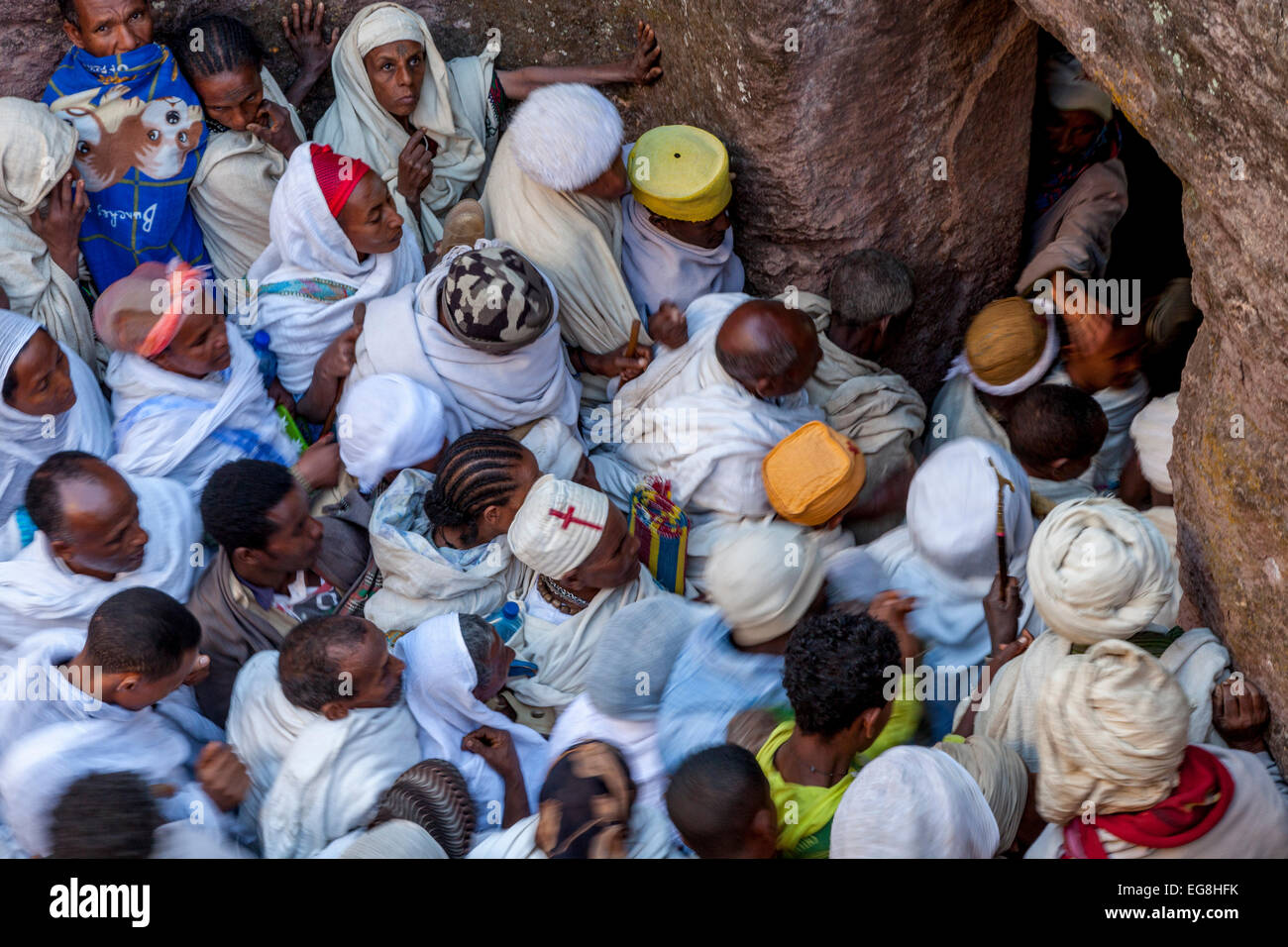 Crowds Of Pilgrims In Lalibela For The Christmas Celebrations, Lalibela, Ethiopia Stock Photo