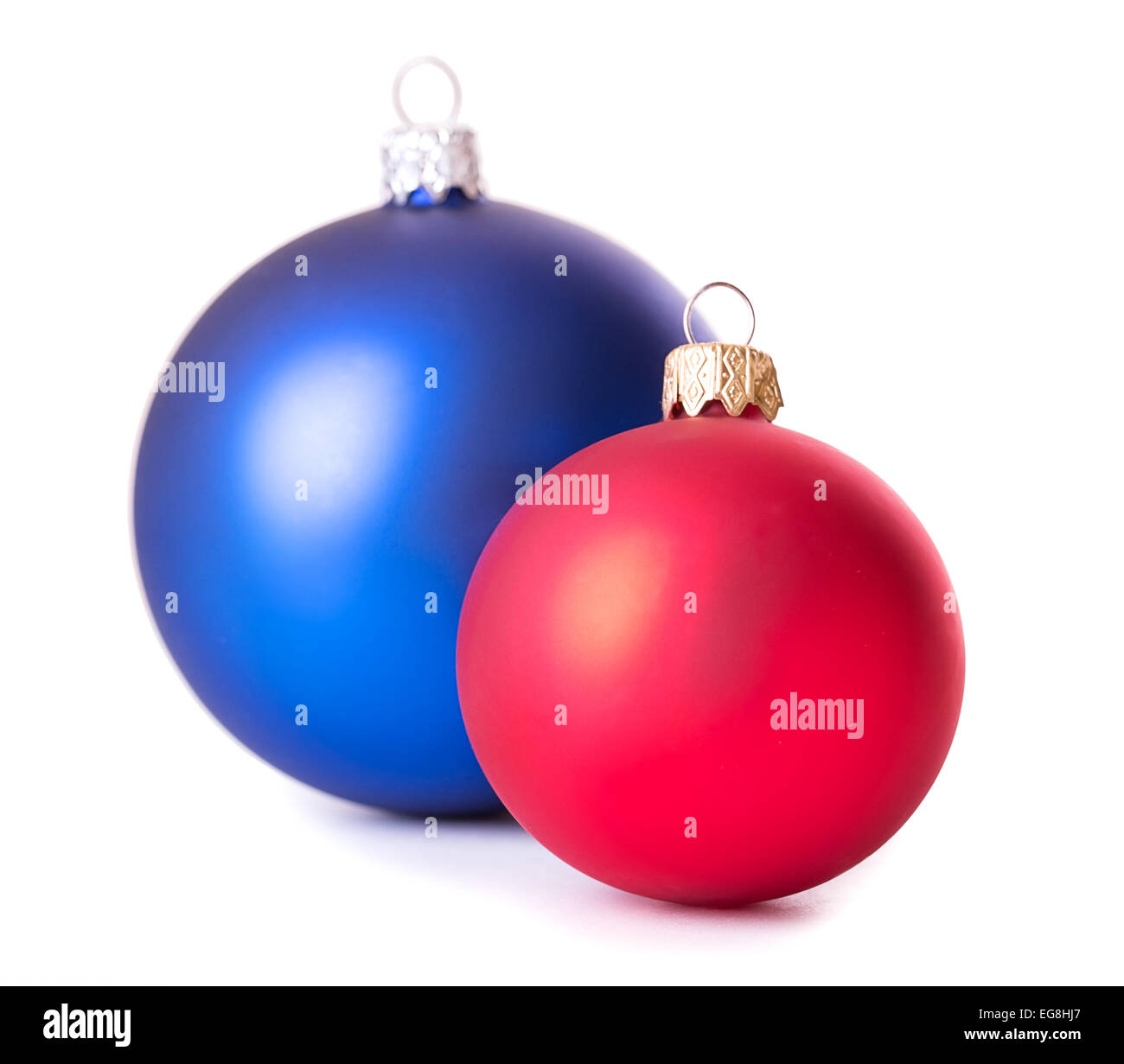 two red blue Christmas balls Isolated on white background Stock Photo ...