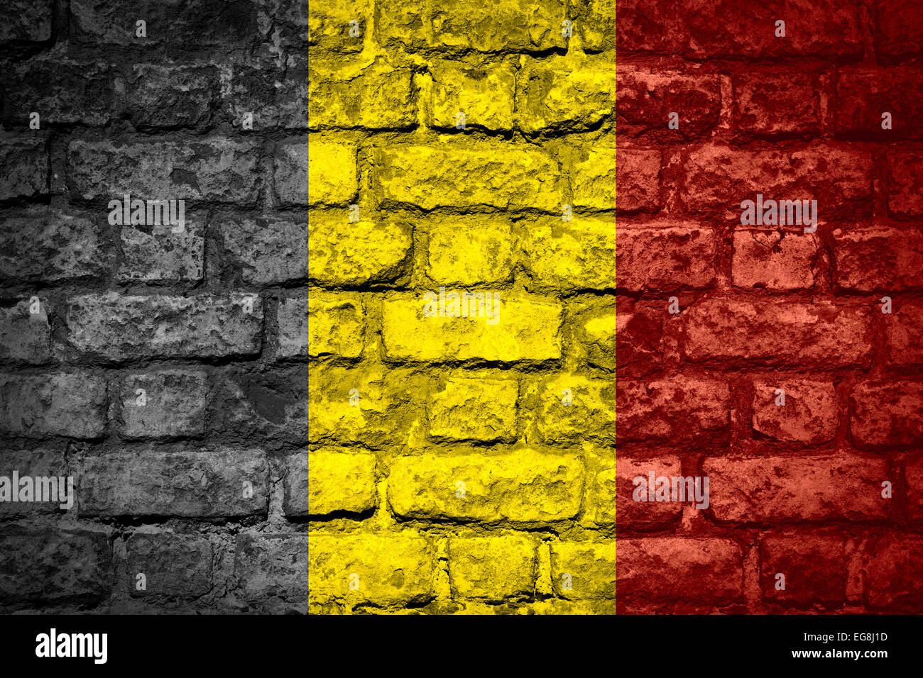 flag of Belgium or Belgian banner on brick texture Stock Photo