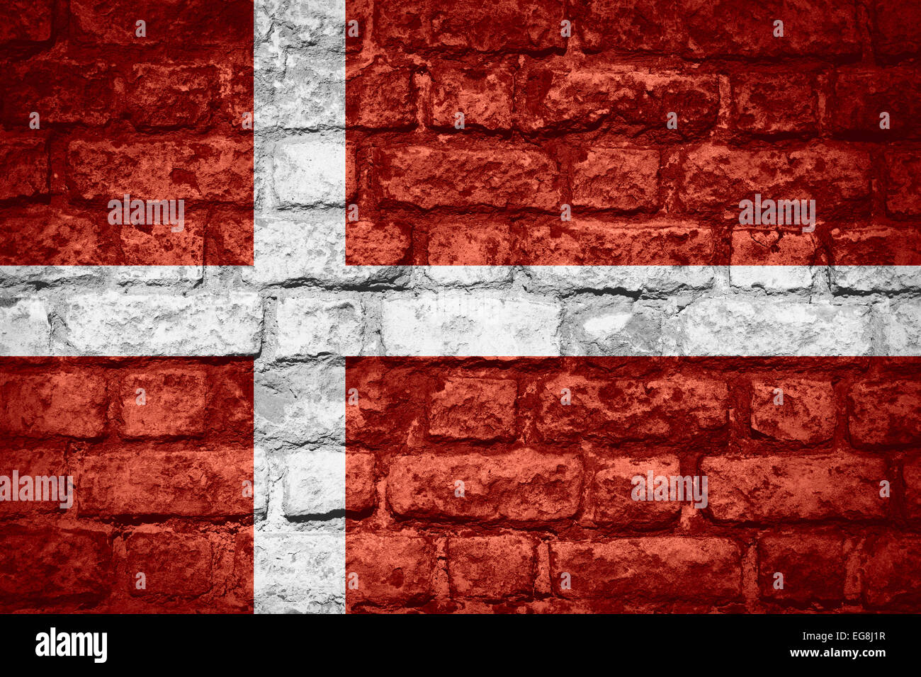 flag of Denmark or Danish banner on brick texture Stock Photo