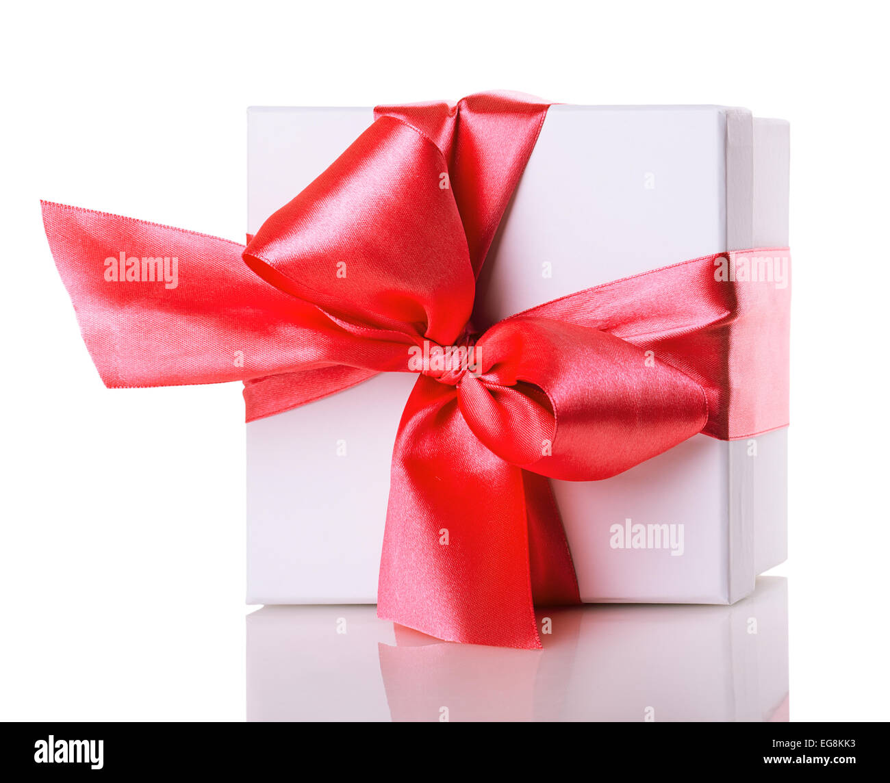 gift box white isolated red ribbon bow Stock Photo - Alamy