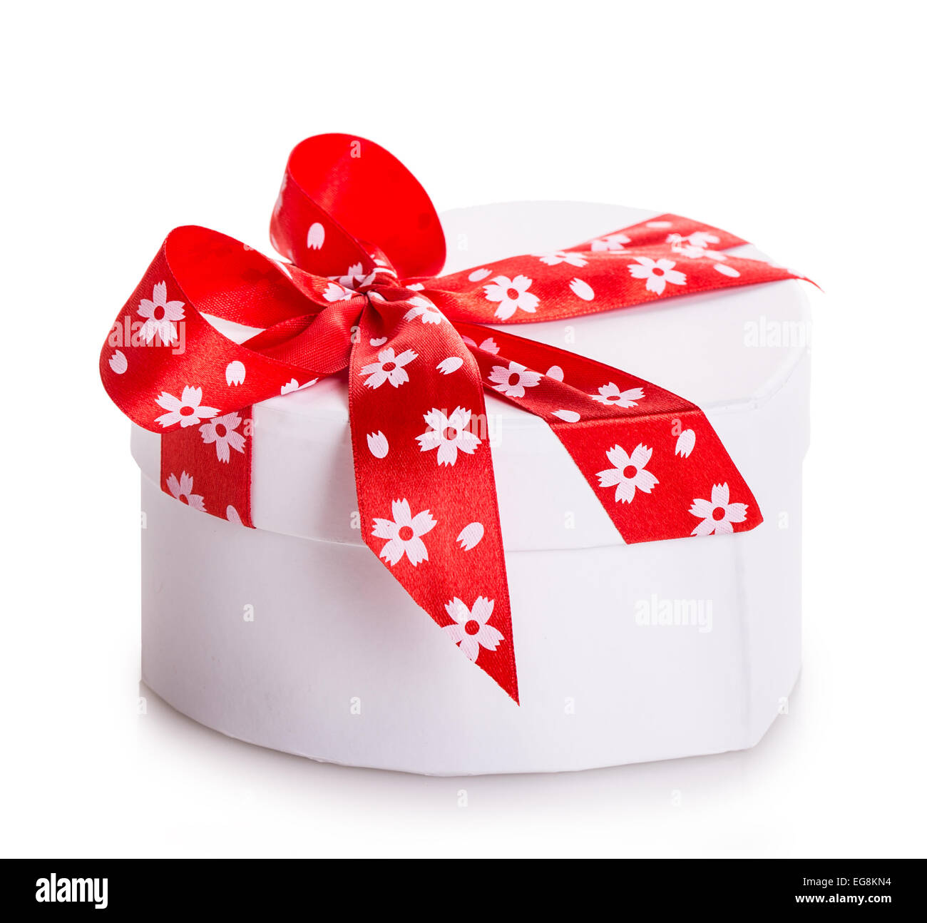 gift box white isolated red ribbon bow Stock Photo - Alamy