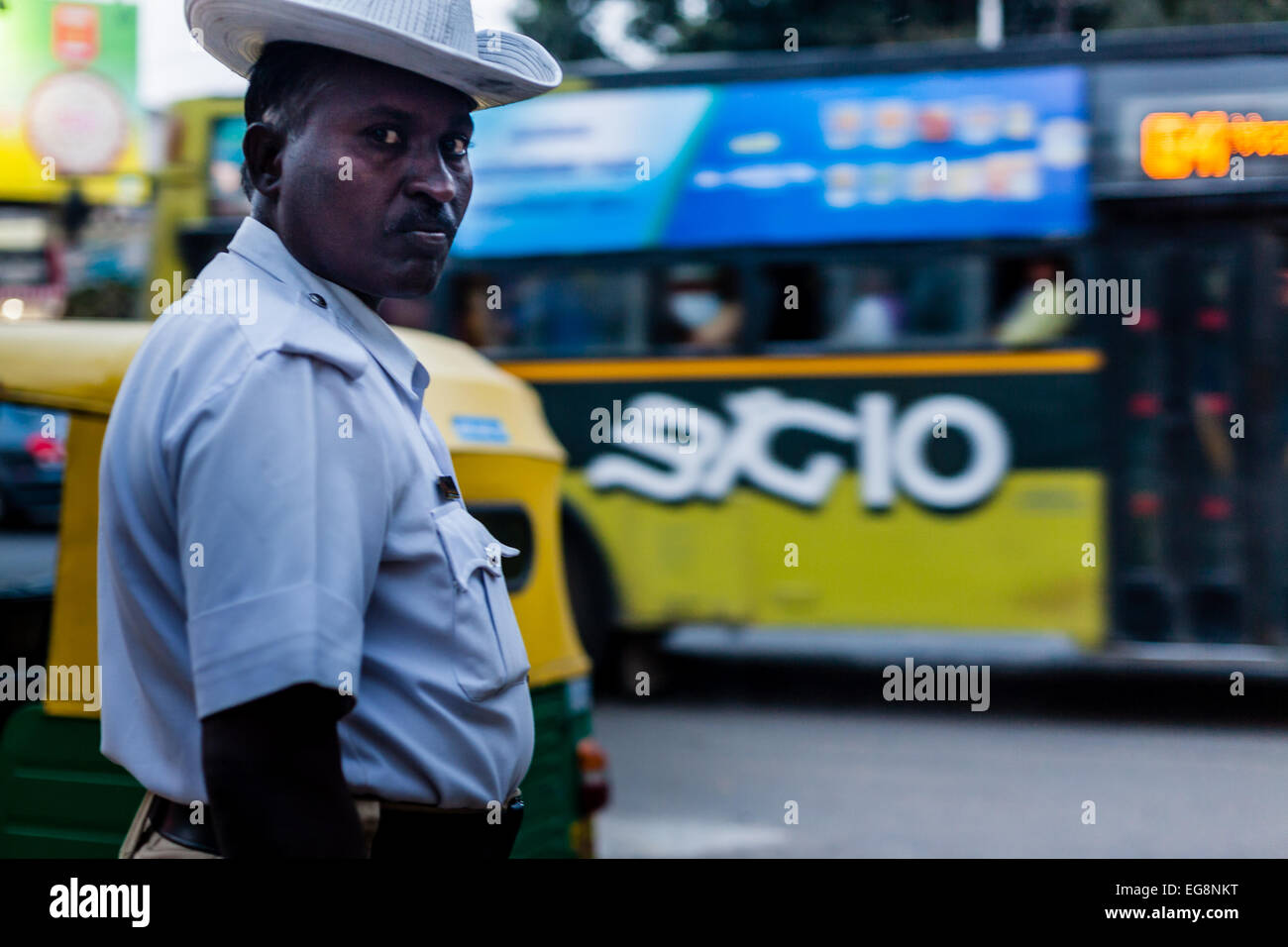 Policeman in Bangalore, in Southern India. Stock Photo