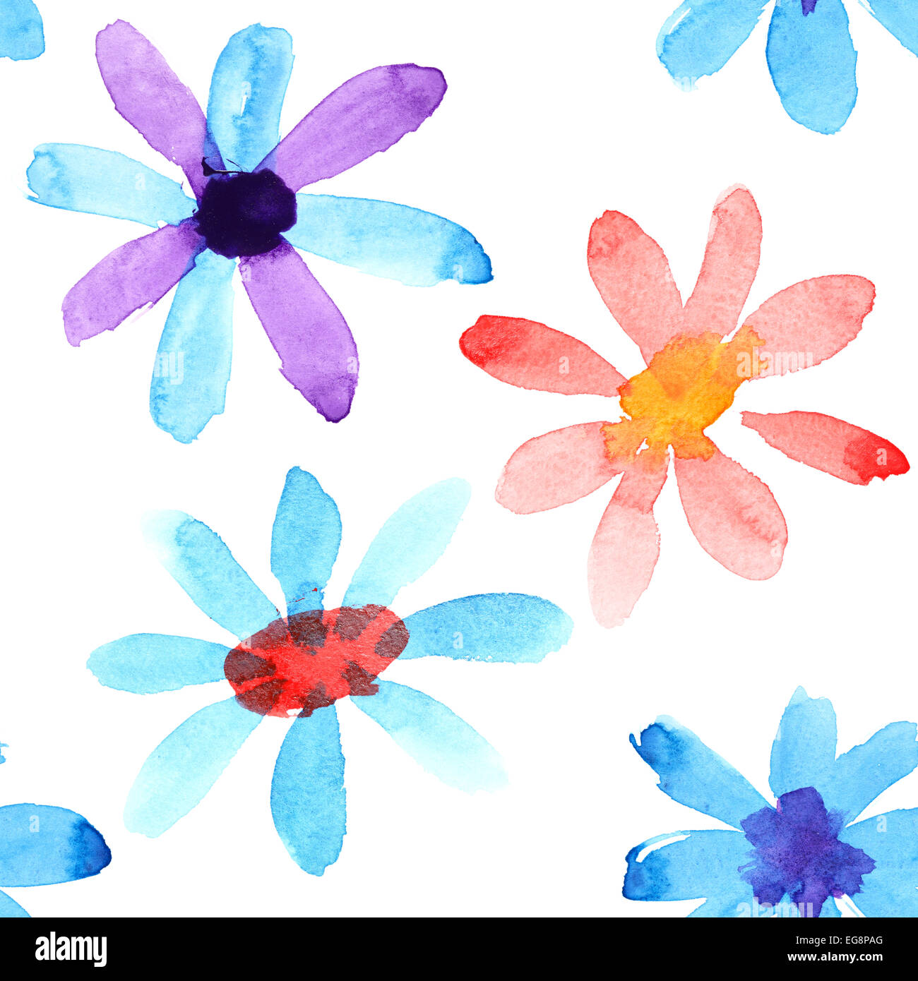 Colorful watercolor flowers seamless pattern Stock Photo - Alamy