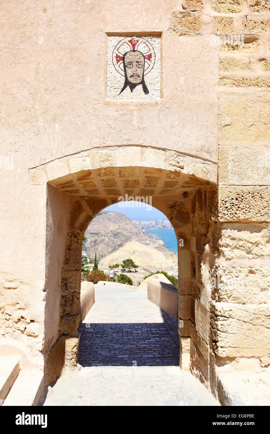 Ancient tower with crying Jesus icon in fortress Santa Barbara ...