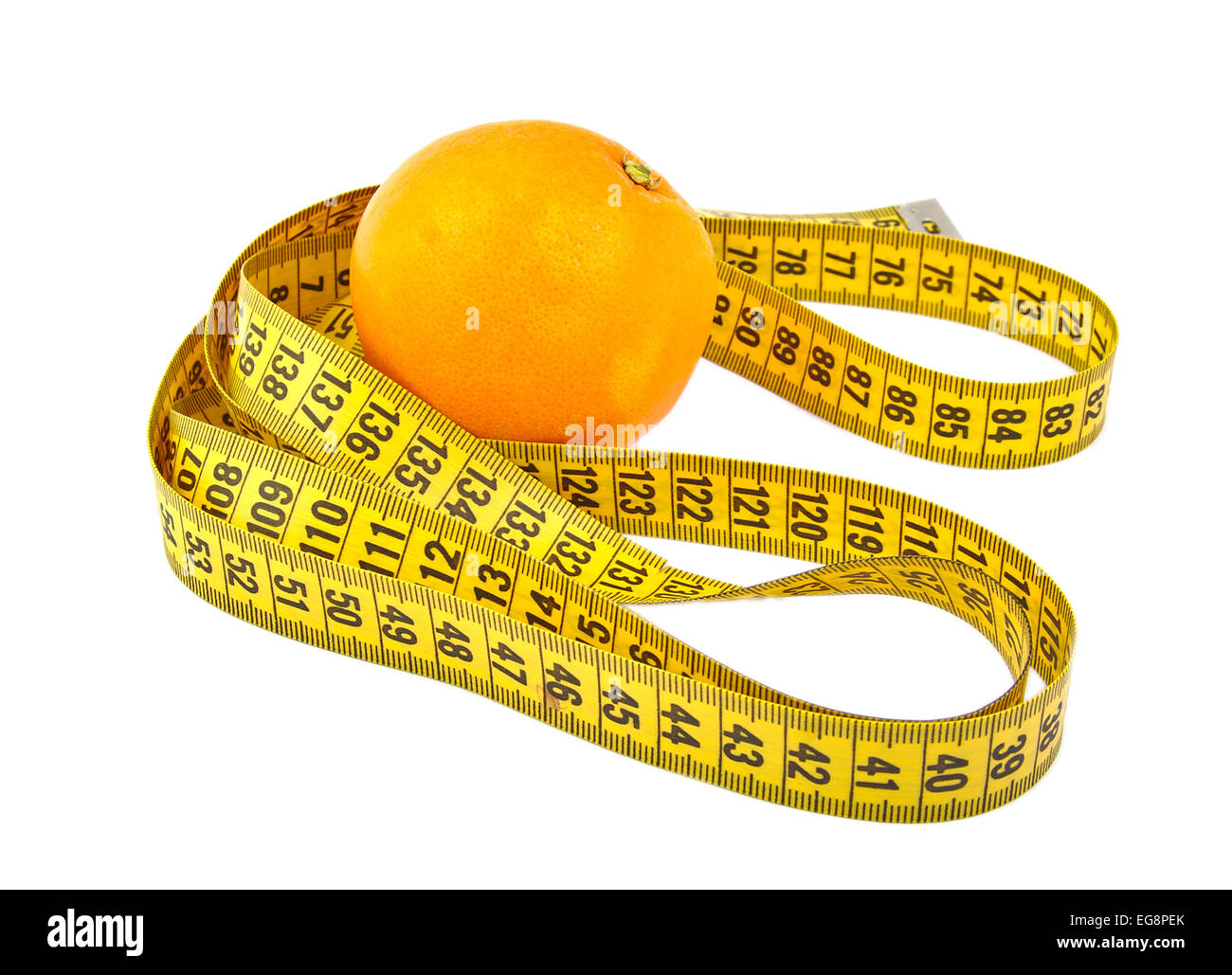 Orange and a tape measure isolated on white Stock Photo