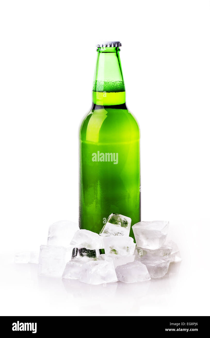beer bottle ice white background isolated Stock Photo Alamy