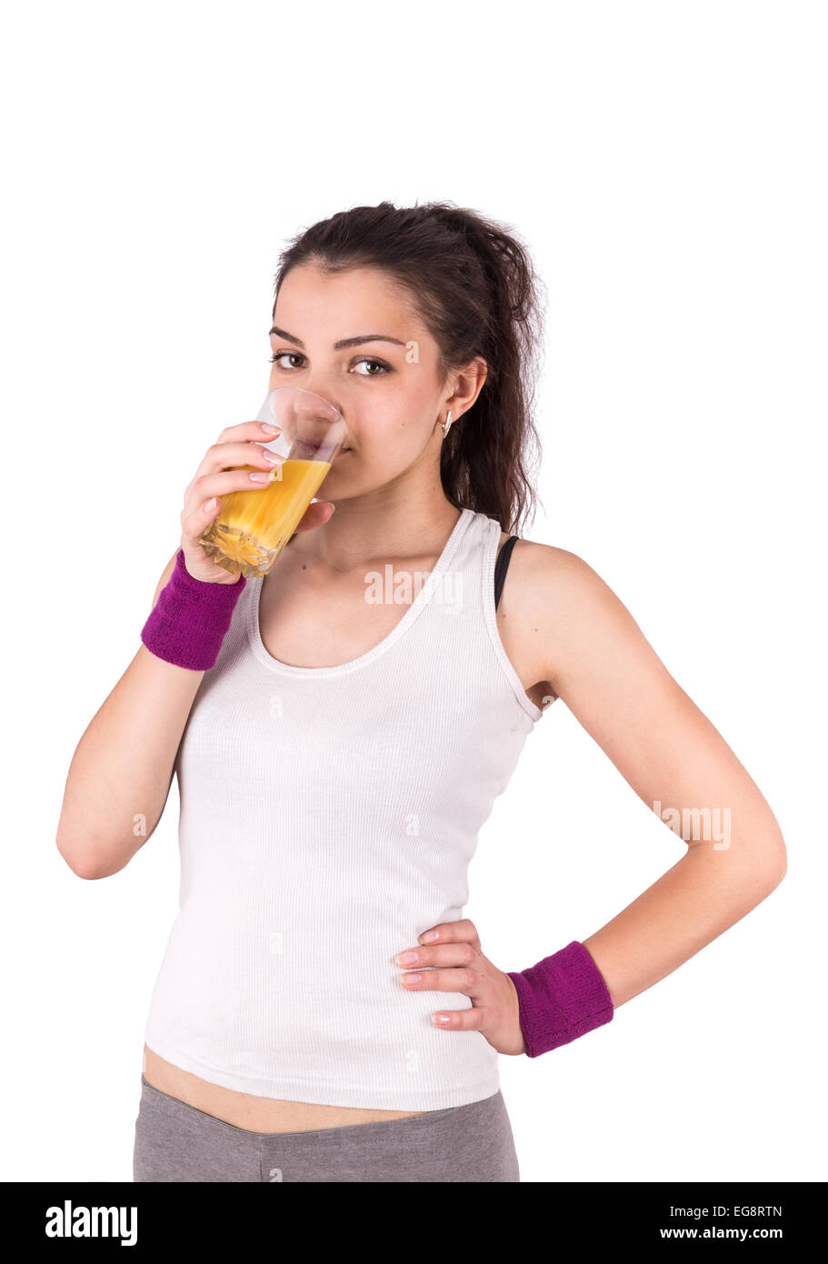 woman juice sport isolated on white background Stock Photo Alamy