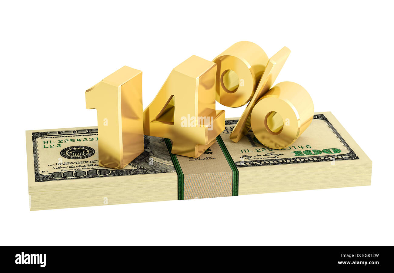 14% - savings - discount - interest rate - isolated on white Stock Photo