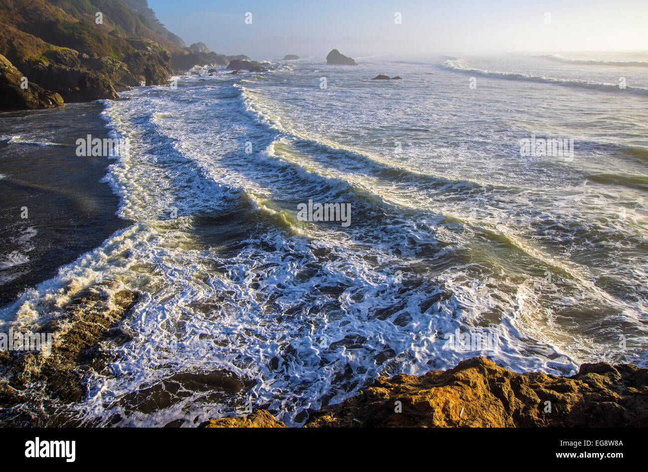 Set of waves coming in on the northern California coast. Stock Photo