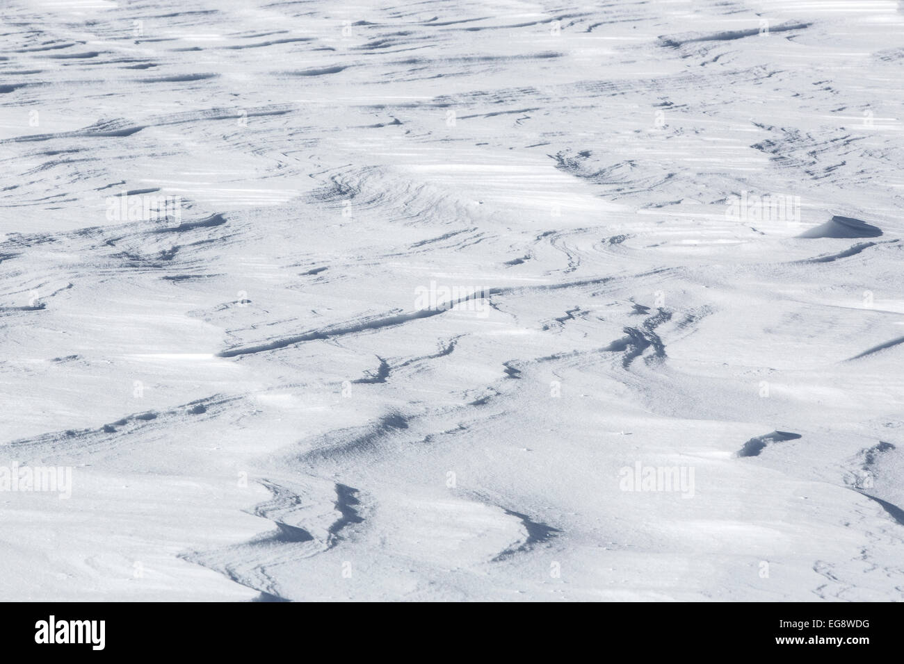 Closeup of the structures of snowdrifts in sunlight Stock Photo