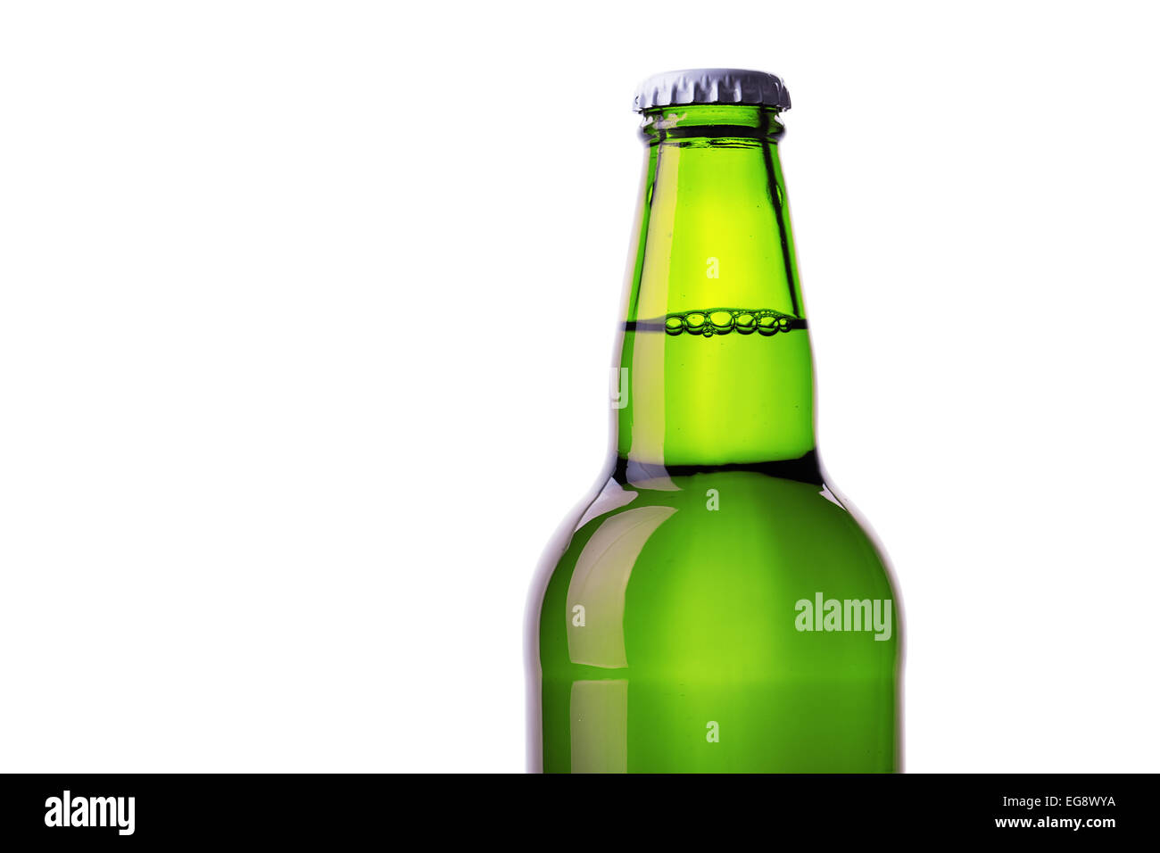 Green alcohol bottle on shiny white background Stock Photo - Alamy