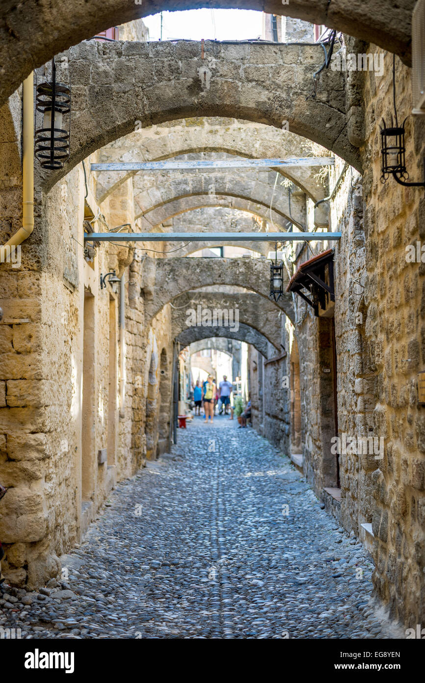 Medieval street Old City of Rhodes Rodos Dodecanese Stock Photo